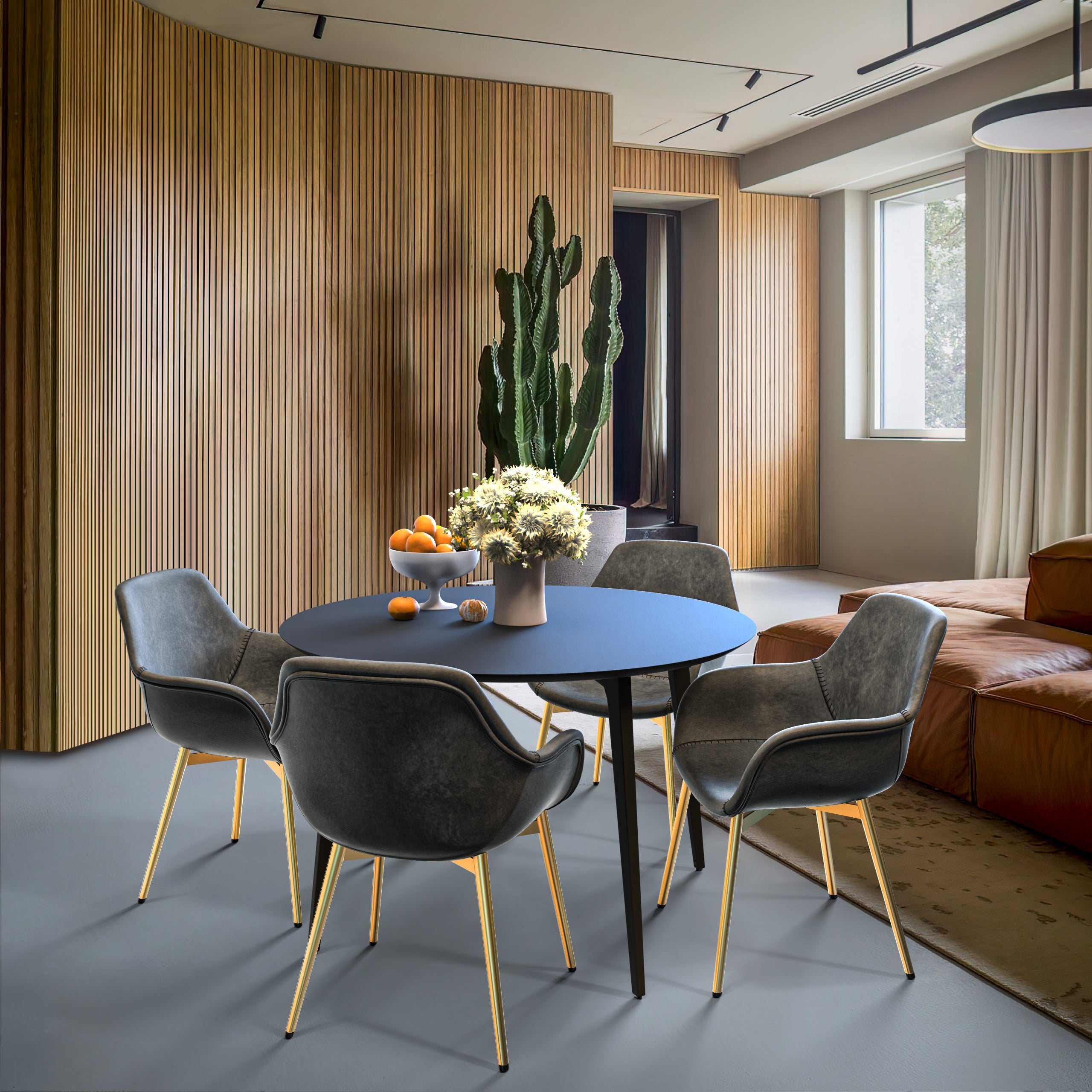 Markley Leather Dining Chair with Powder-Coated Iron Legs