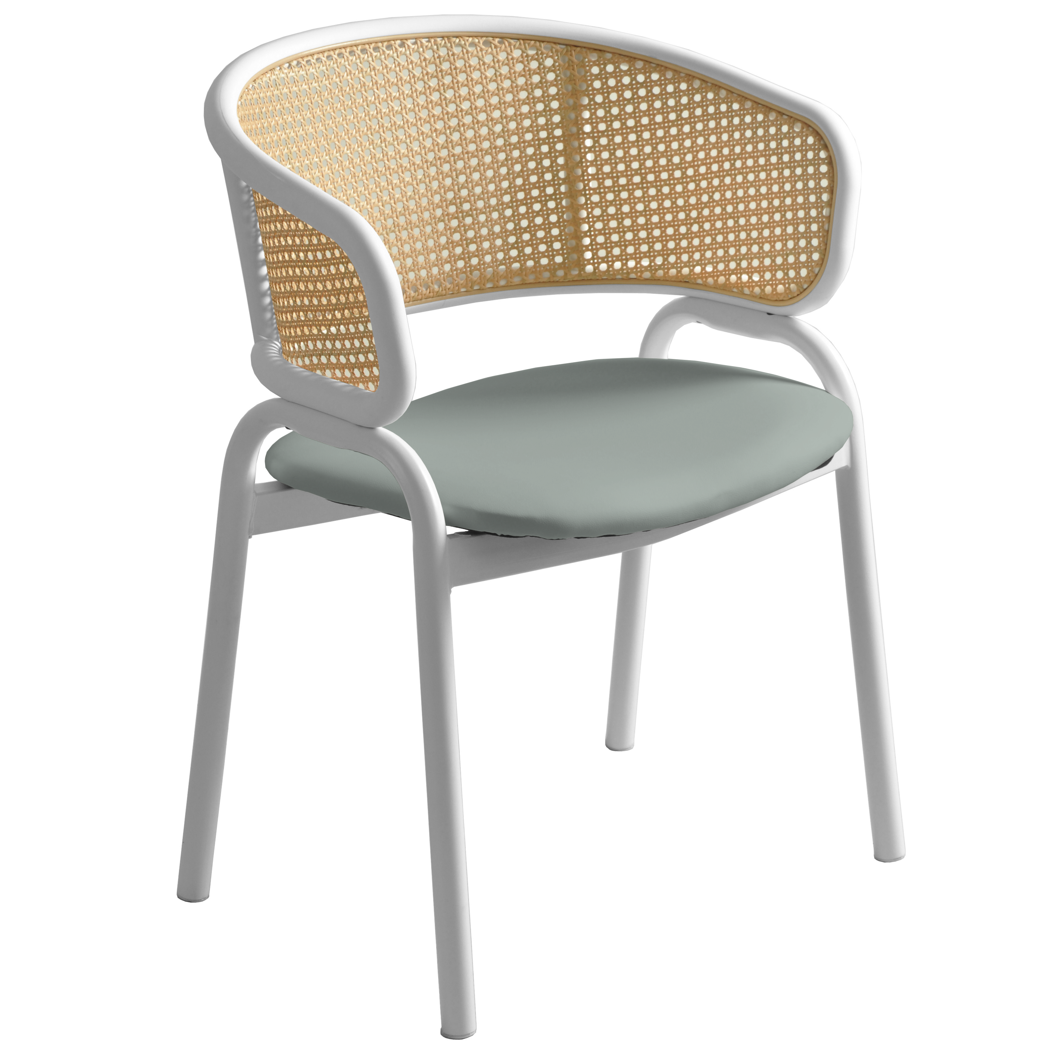 Ervilla Leather Dining Armchair in Black/White Stainless Steel Base With Wicker Back