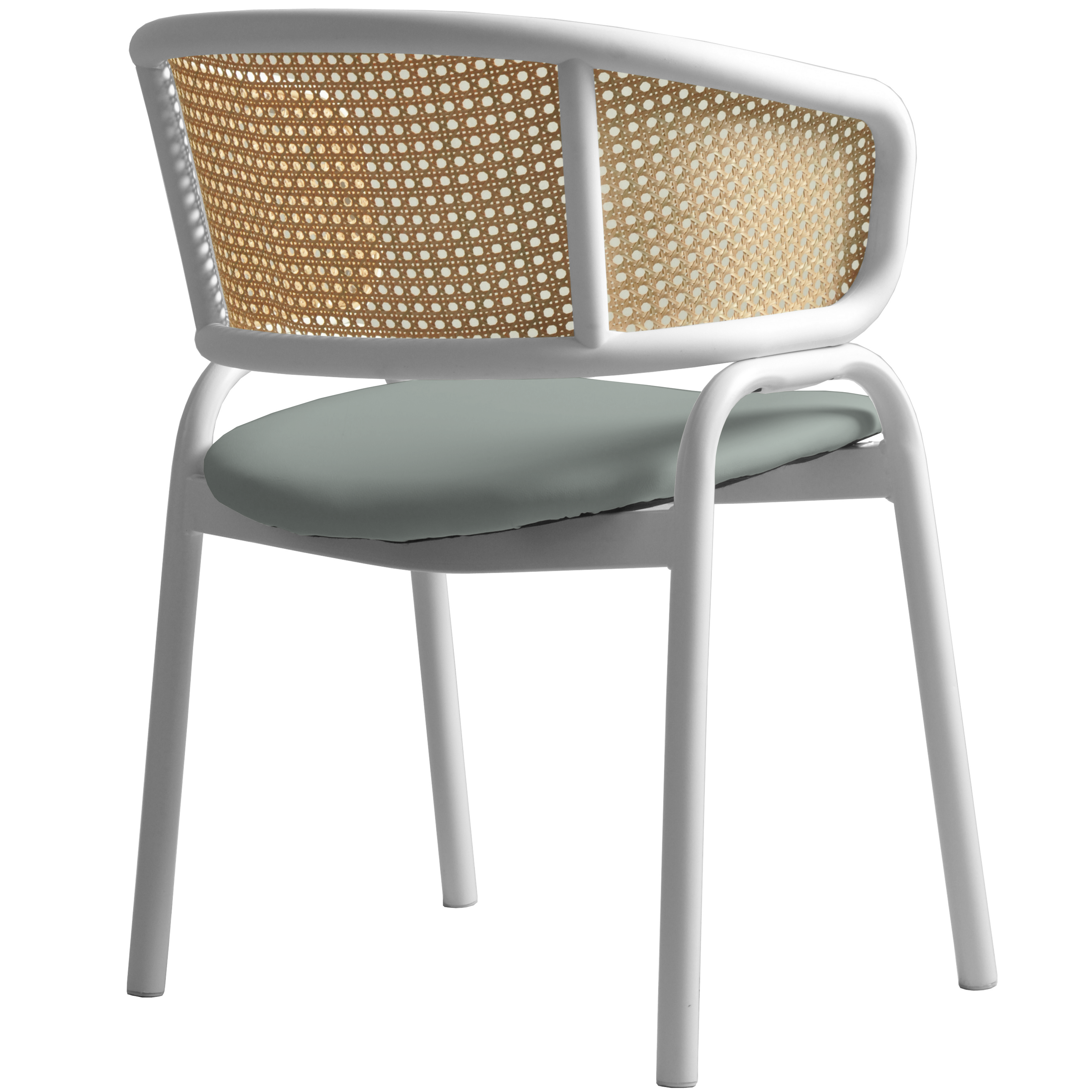 Ervilla Leather Dining Armchair in Black/White Stainless Steel Base With Wicker Back