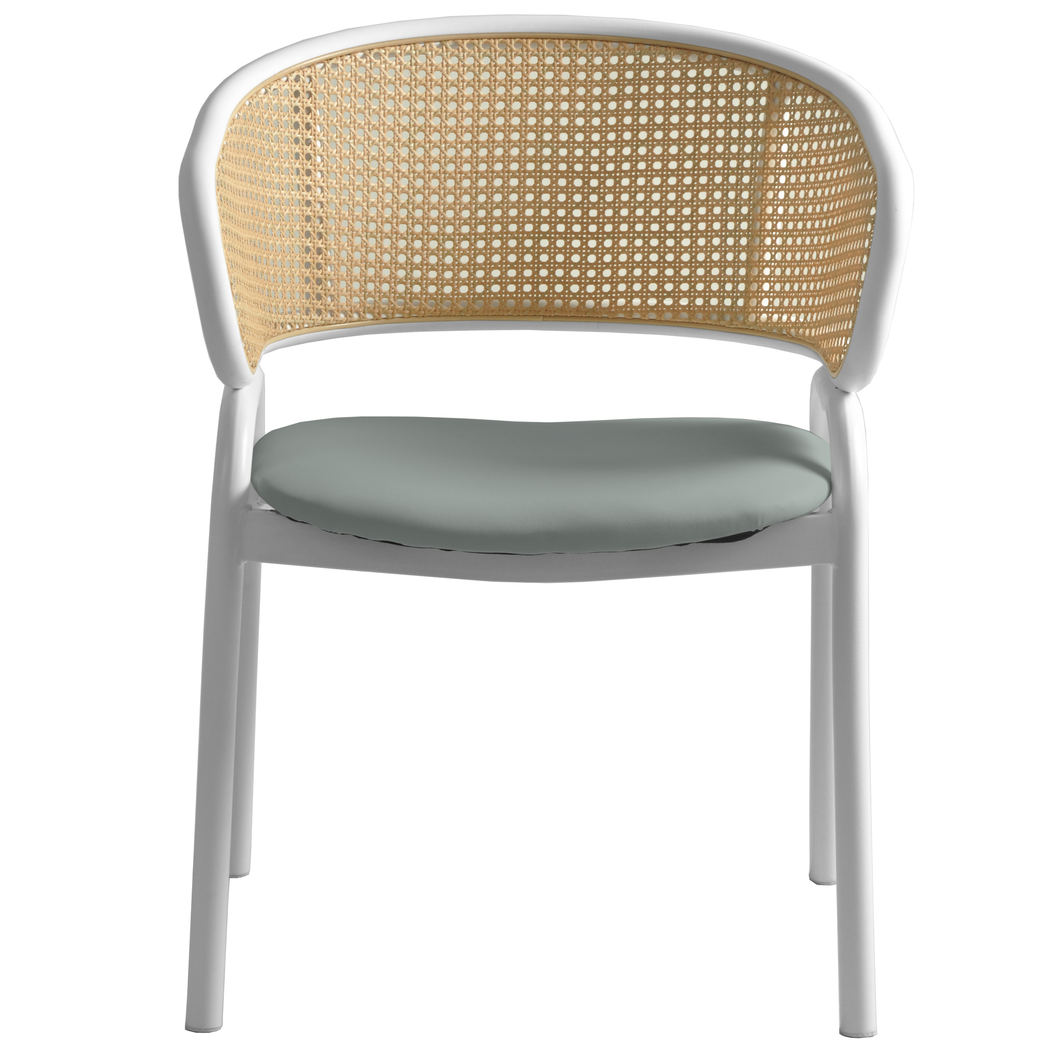 Ervilla Leather Dining Armchair in Black/White Stainless Steel Base With Wicker Back