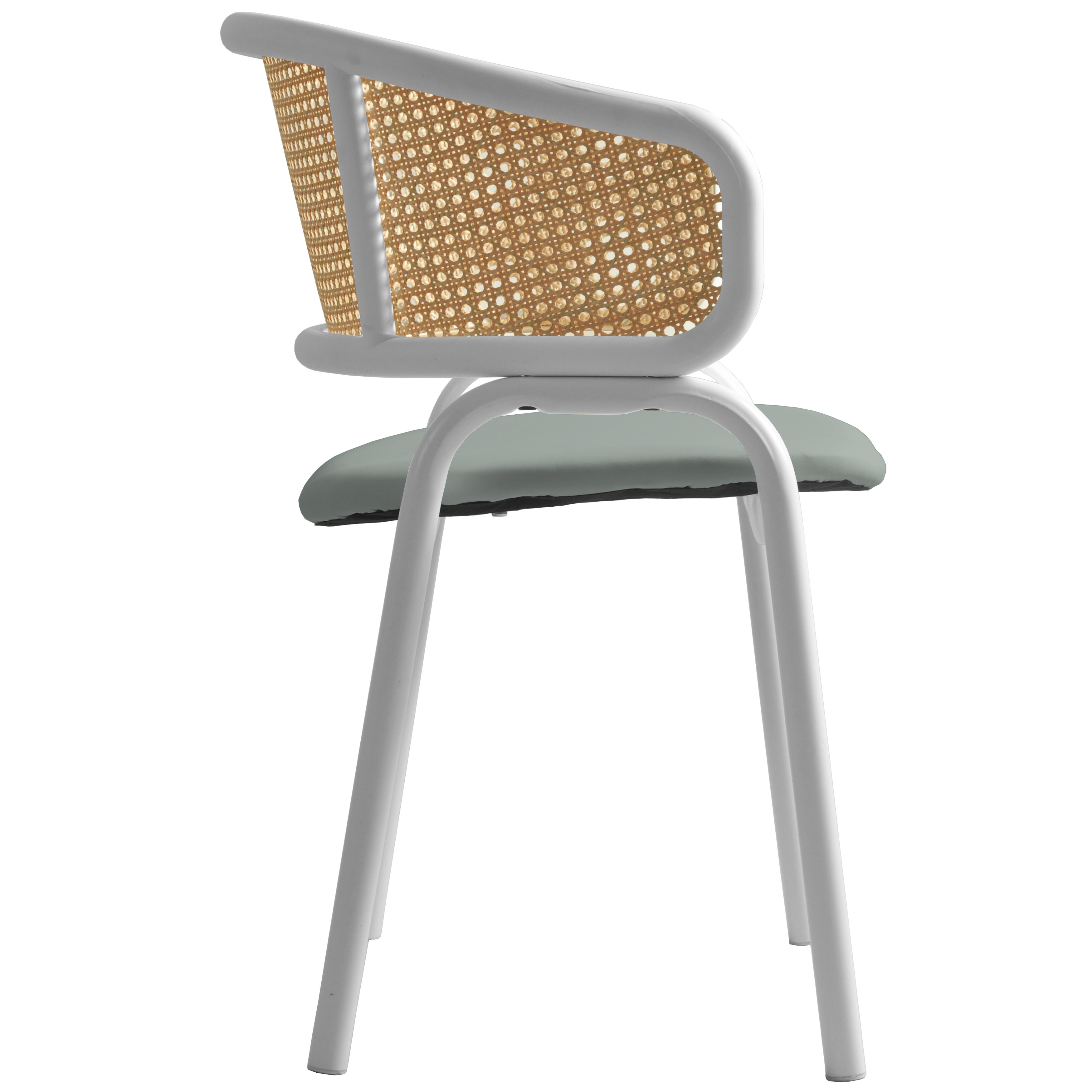 Ervilla Leather Dining Armchair in Black/White Stainless Steel Base With Wicker Back