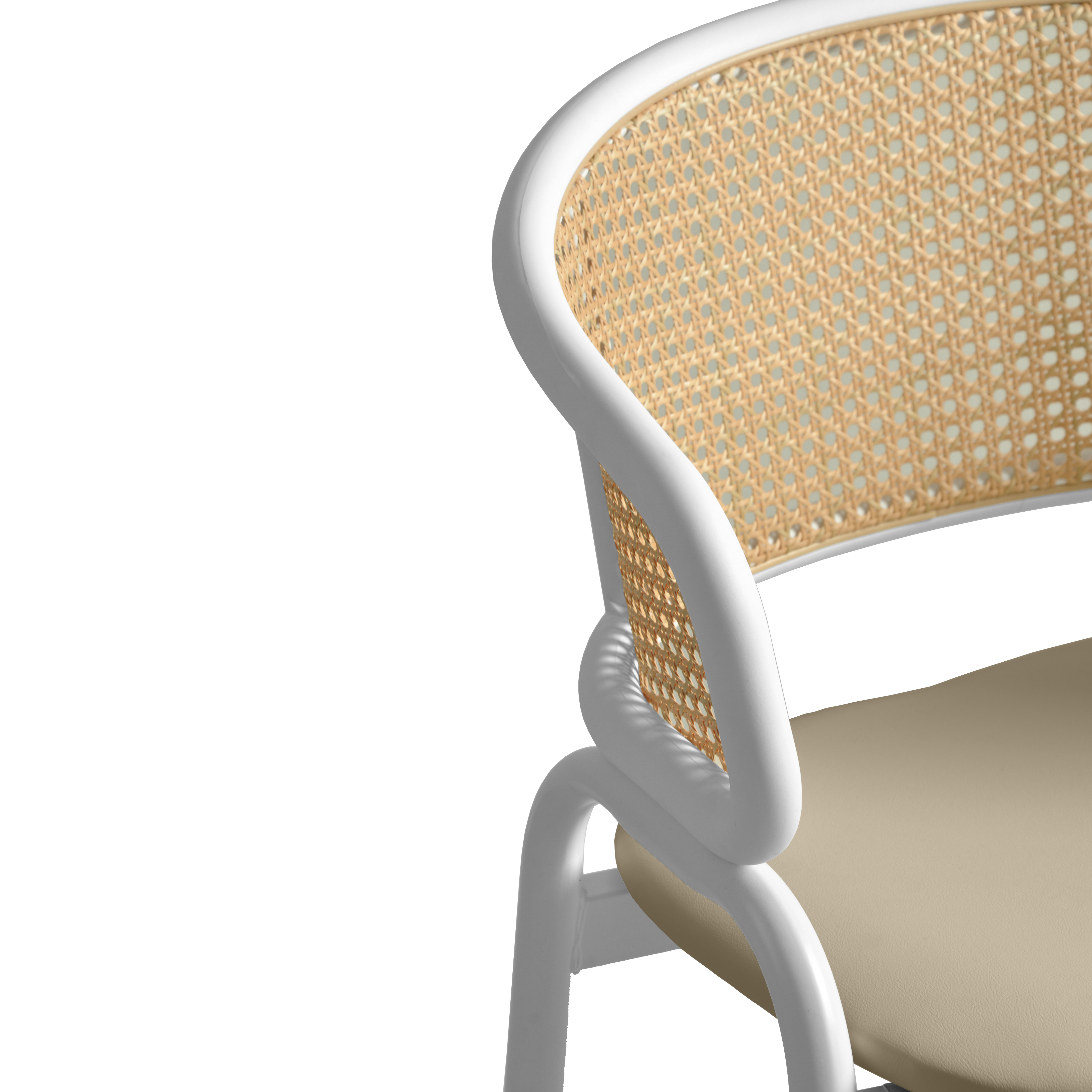 Ervilla Leather Dining Armchair in Black/White Stainless Steel Base With Wicker Back