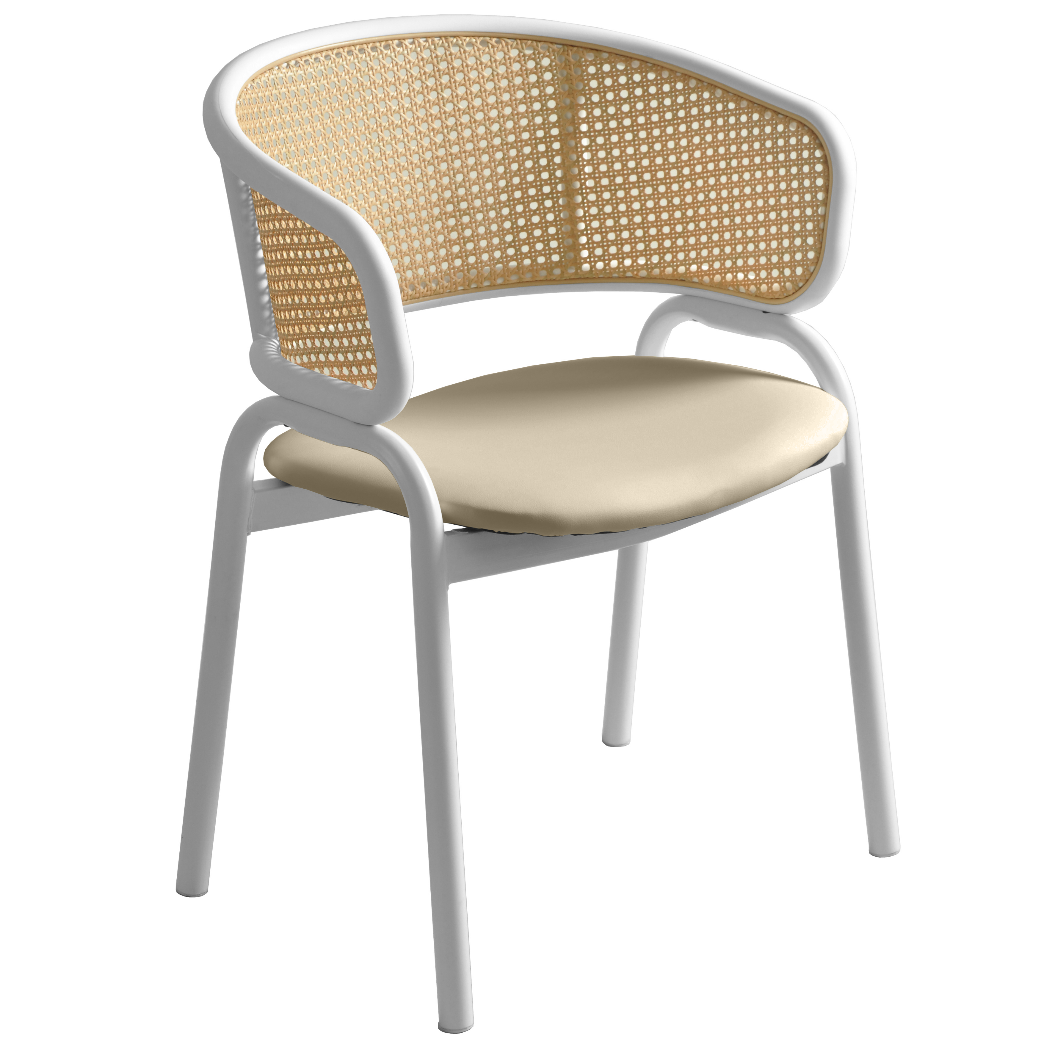 Ervilla Leather Dining Armchair in Black/White Stainless Steel Base With Wicker Back