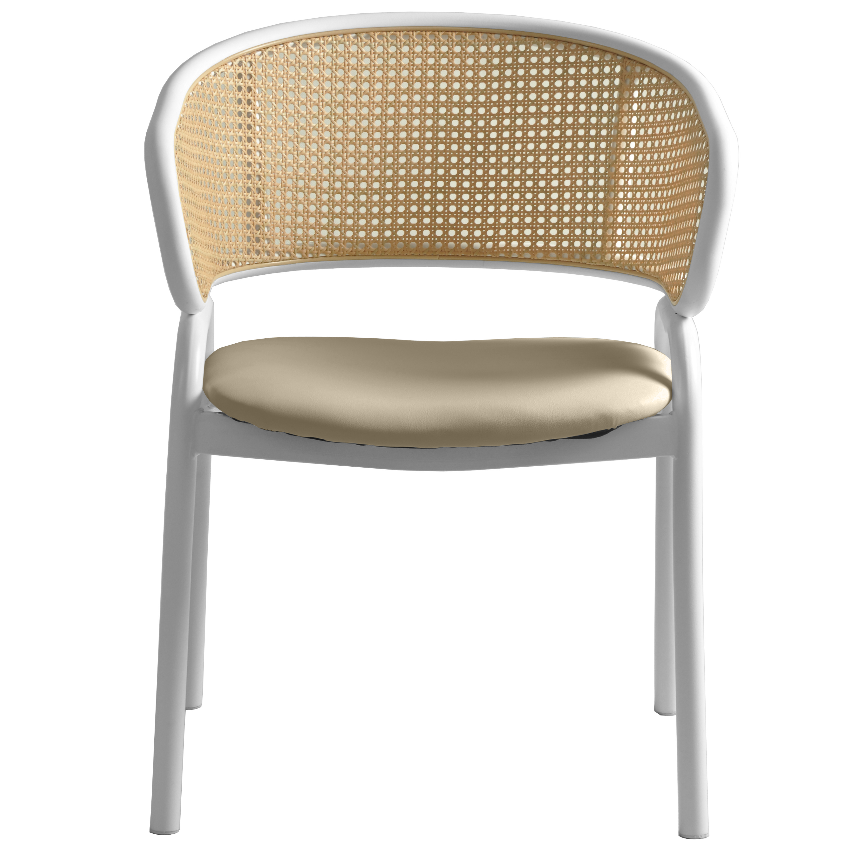 Ervilla Leather Dining Armchair in Black/White Stainless Steel Base With Wicker Back
