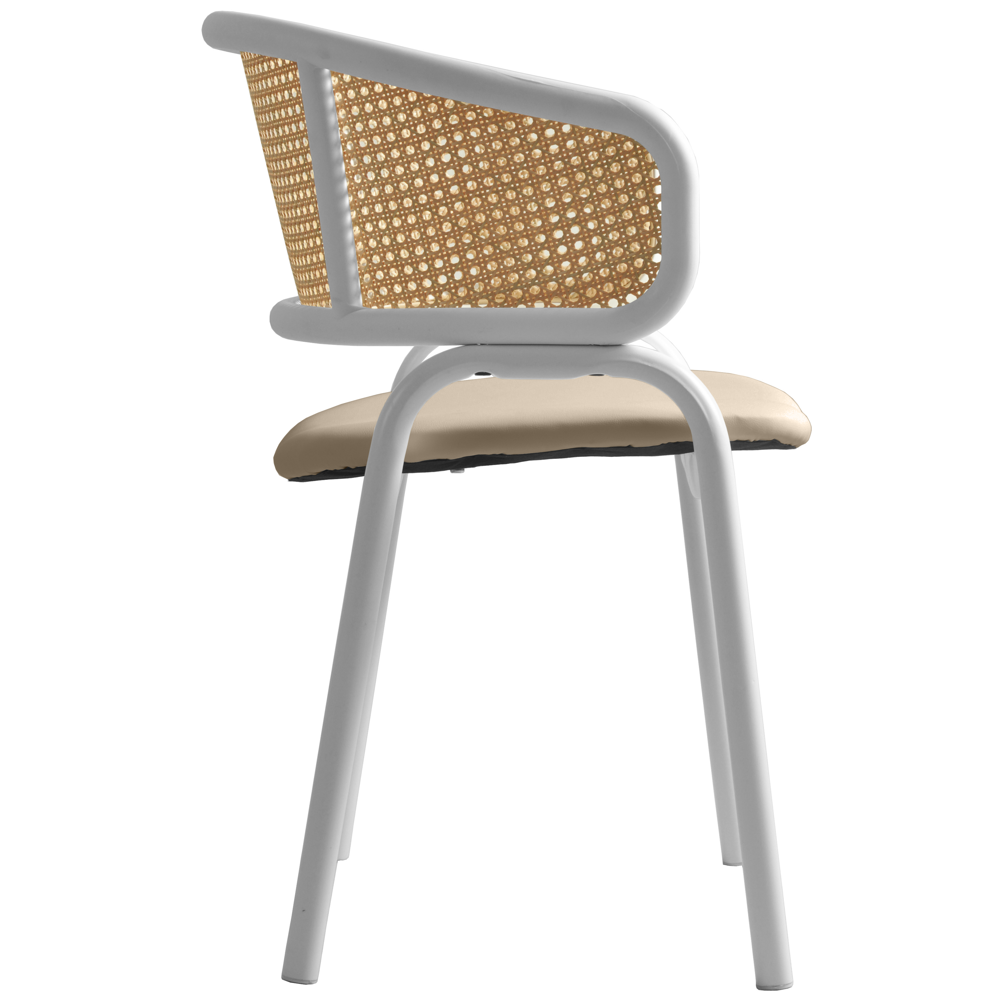 Ervilla Leather Dining Armchair in Black/White Stainless Steel Base With Wicker Back