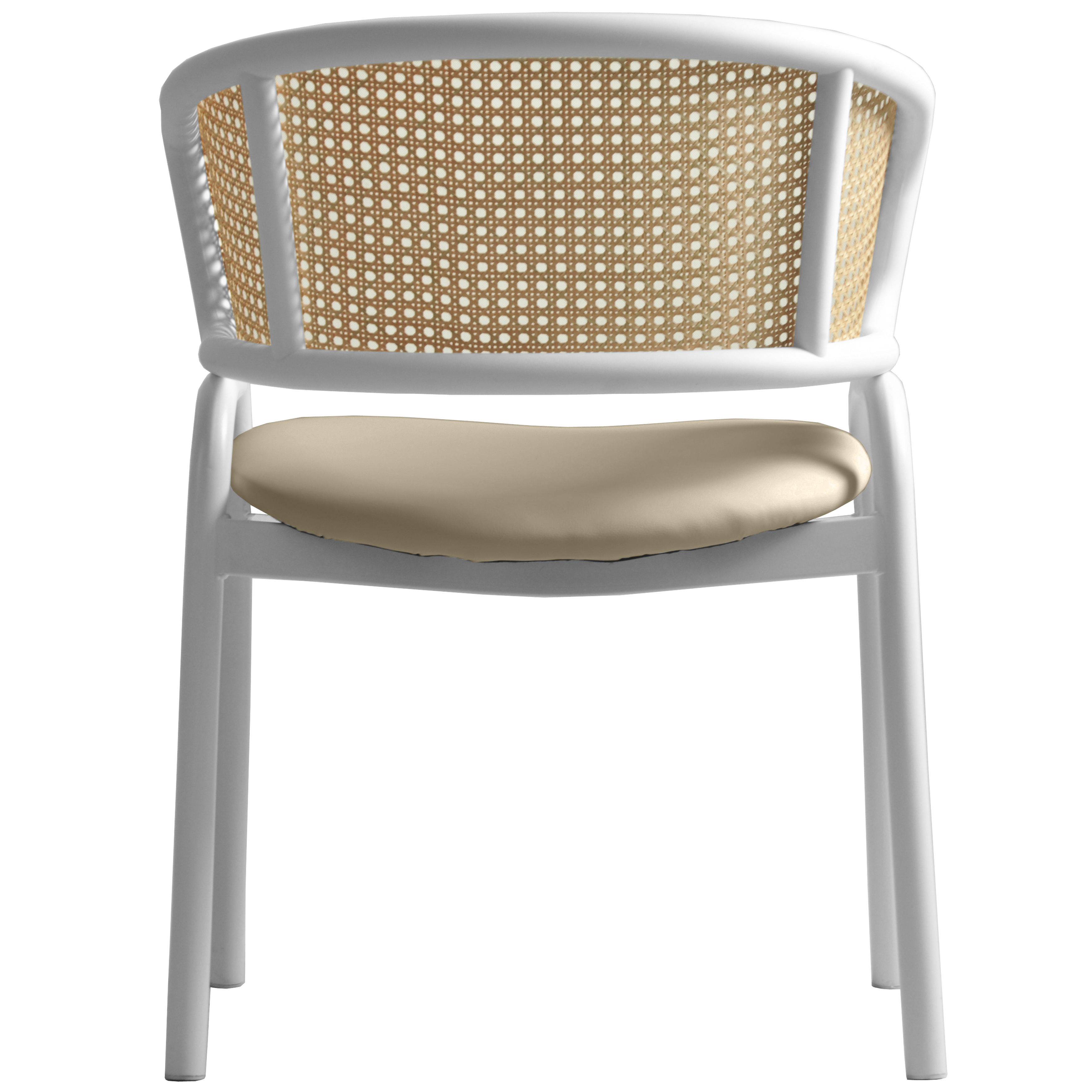 Ervilla Leather Dining Armchair in Black/White Stainless Steel Base With Wicker Back