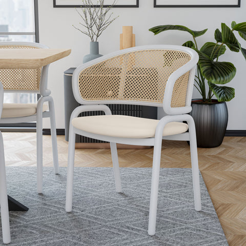 Ervilla Modern Dining Chair with White Frame and Steel Legs Set of 4