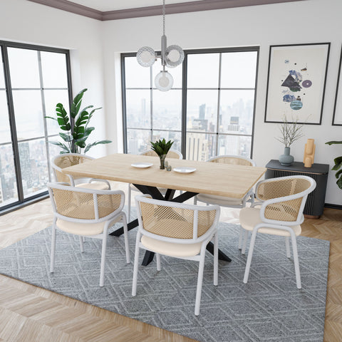 Ervilla Modern Dining Chair with White Frame and Steel Legs Set of 4