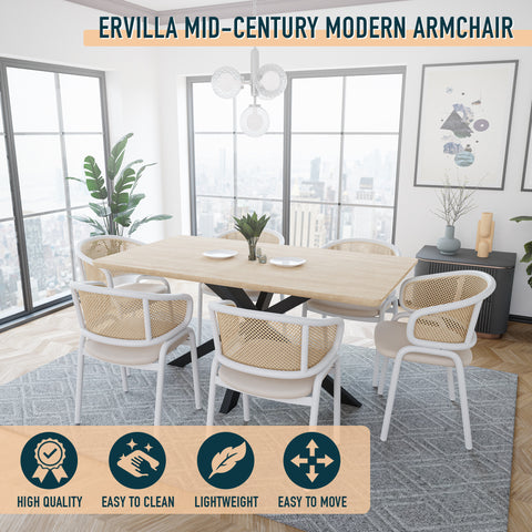 Ervilla Modern Dining Chair with White Frame and Steel Legs Set of 4