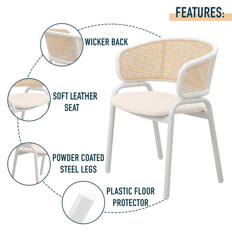 Ervilla Modern Dining Chair with White Frame and Steel Legs Set of 4