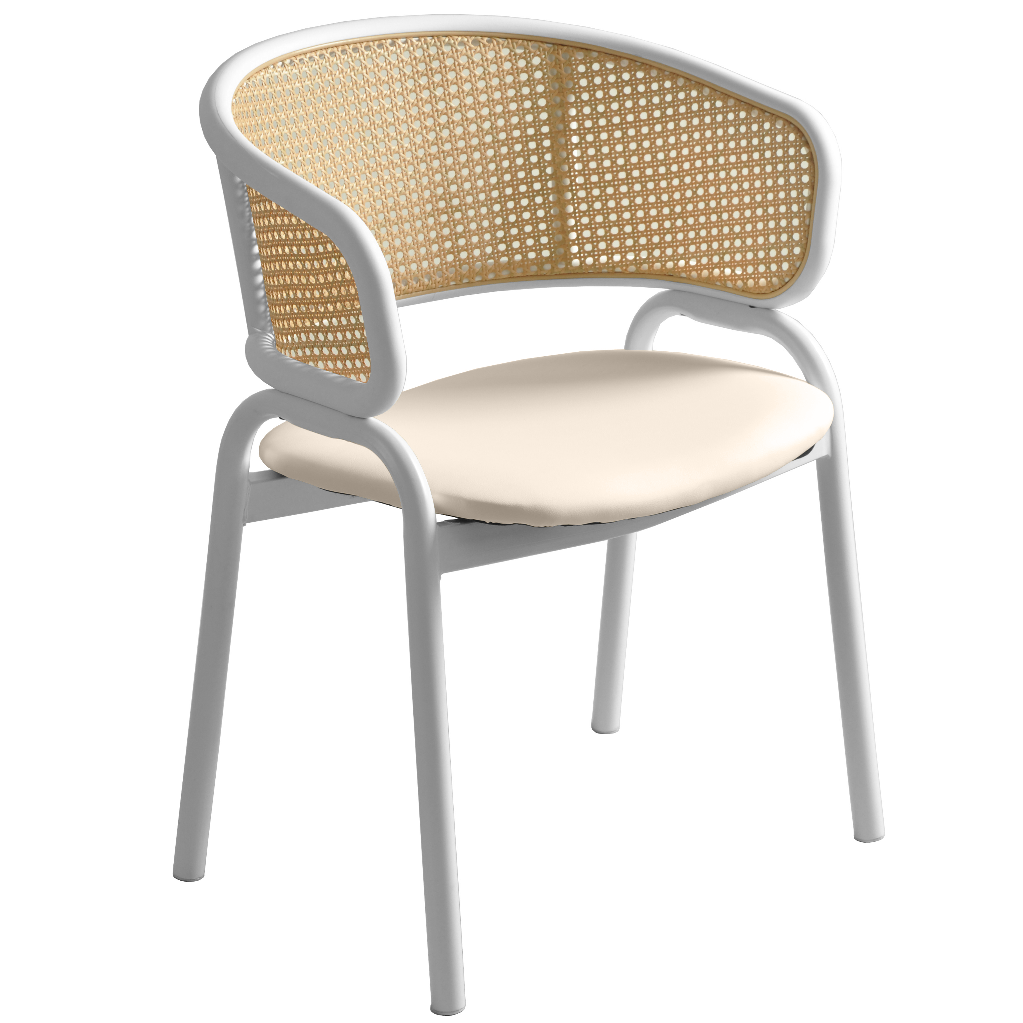 Ervilla Leather Dining Armchair in Black/White Stainless Steel Base With Wicker Back