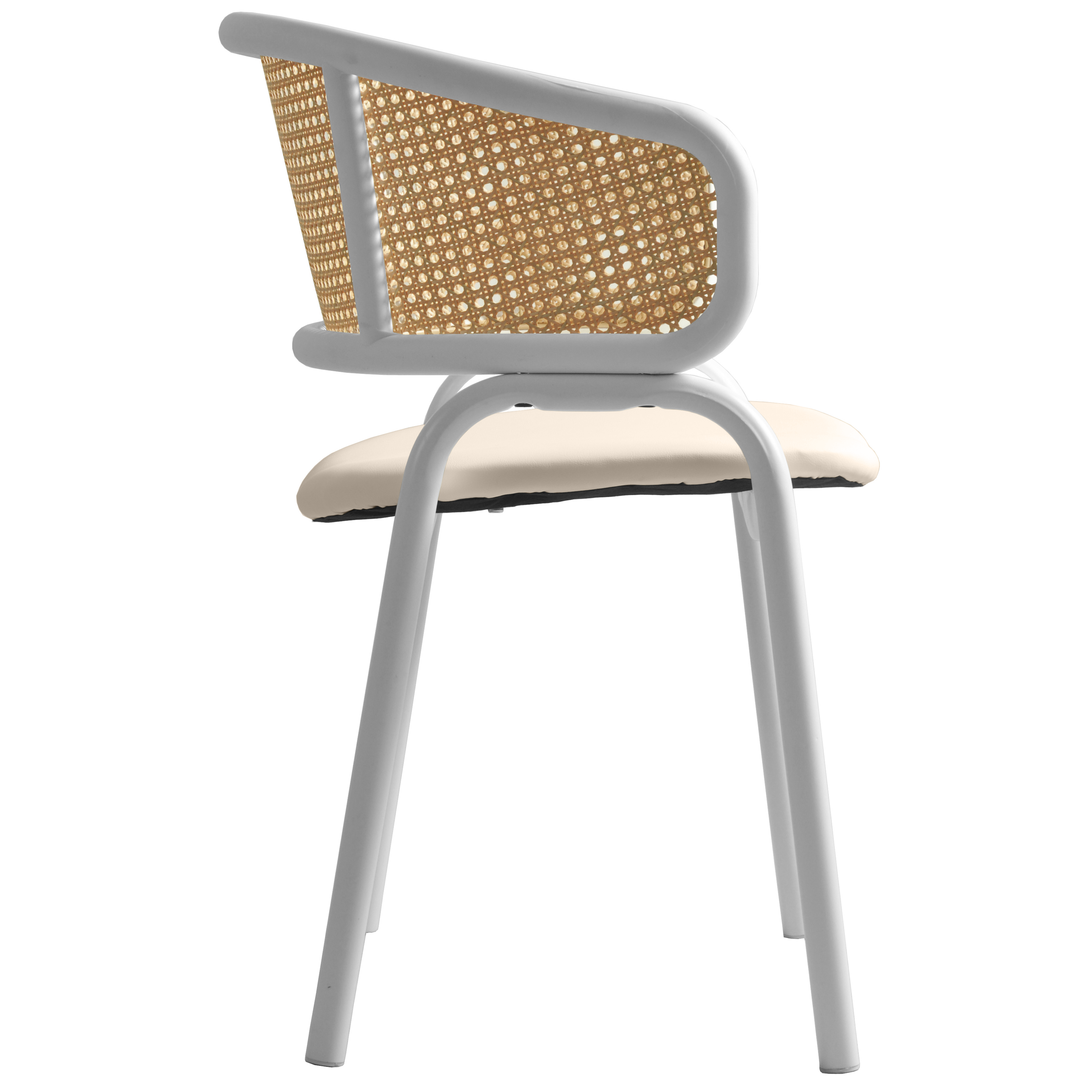 Ervilla Leather Dining Armchair in Black/White Stainless Steel Base With Wicker Back