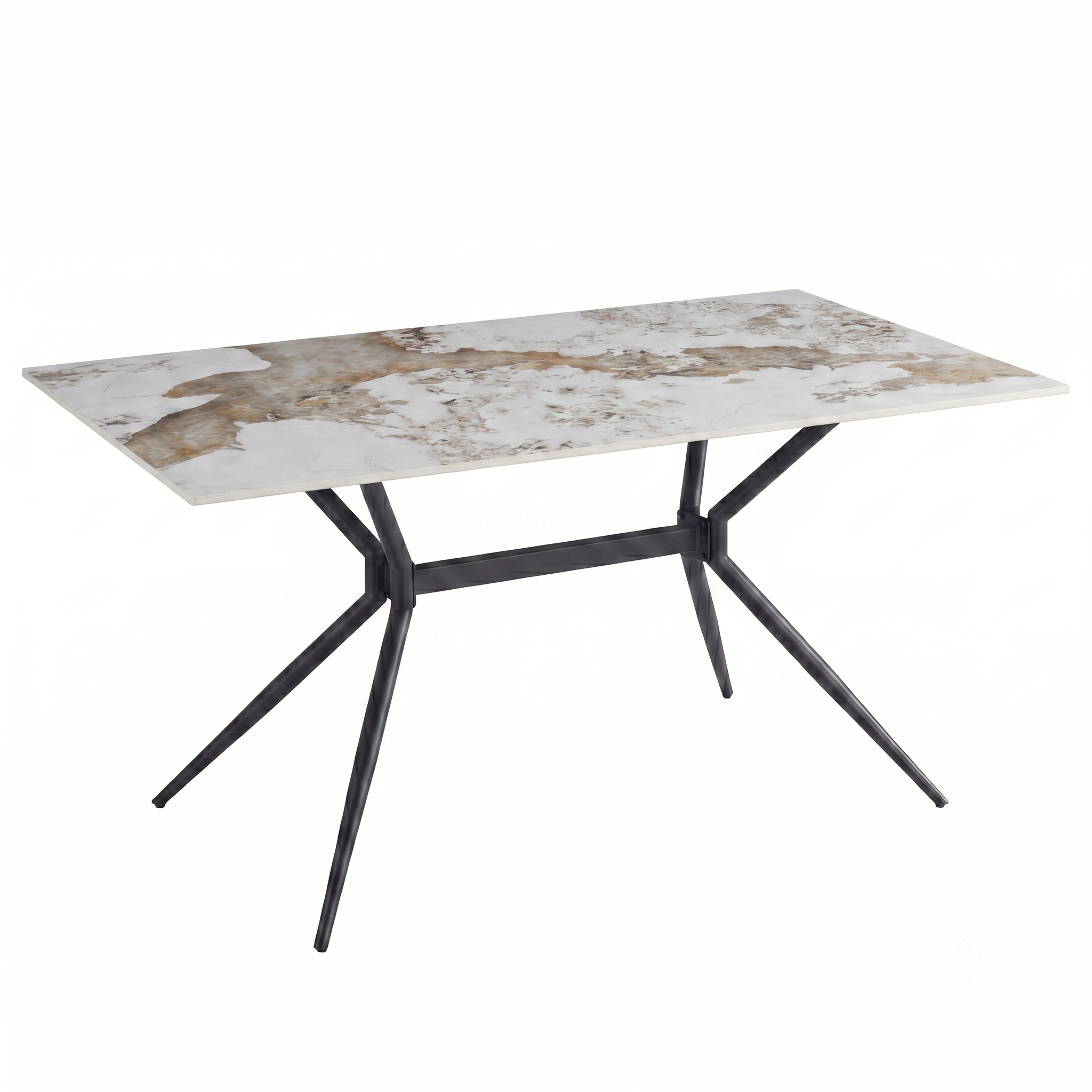 Elega Rectangular Dining Table with Sintered Stone Top and Black Powder Coated Steel Base