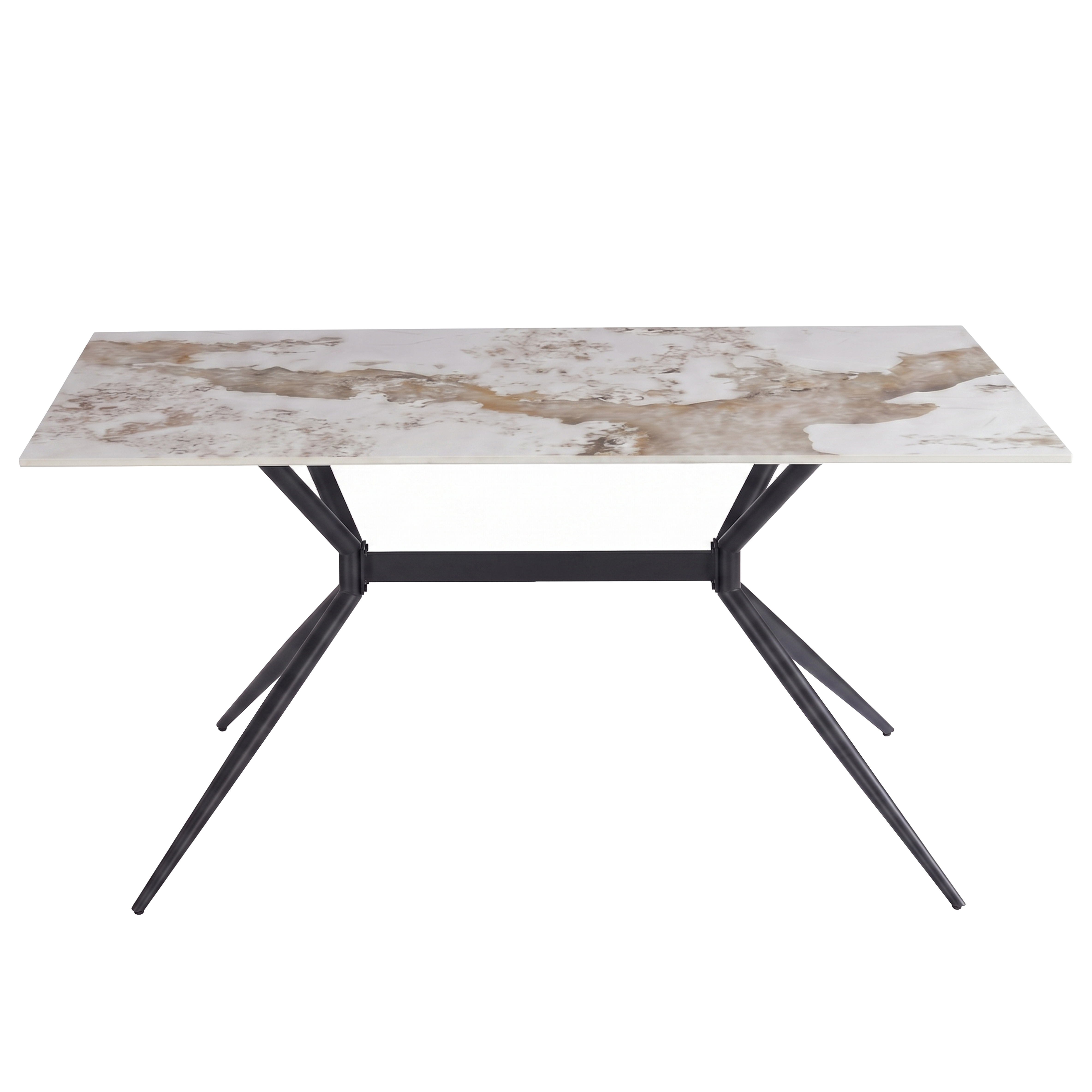 Elega Rectangular Dining Table with Sintered Stone Top and Black Powder Coated Steel Base