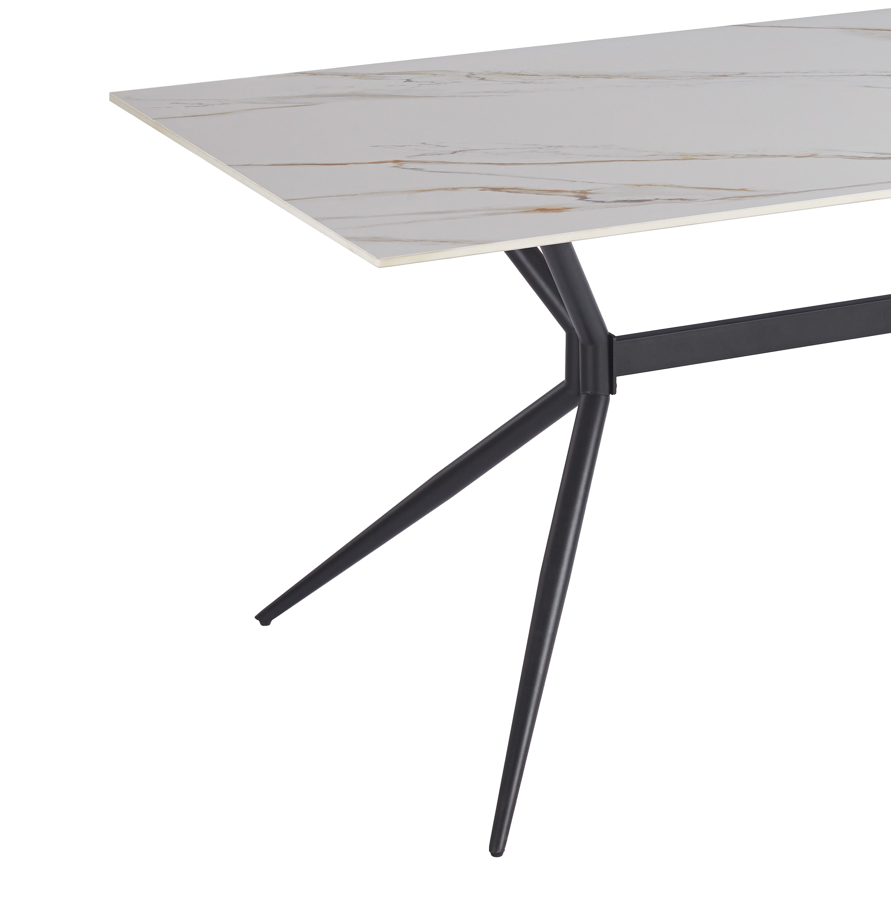 Elega Rectangular Dining Table with Sintered Stone Top and Black Powder Coated Steel Base