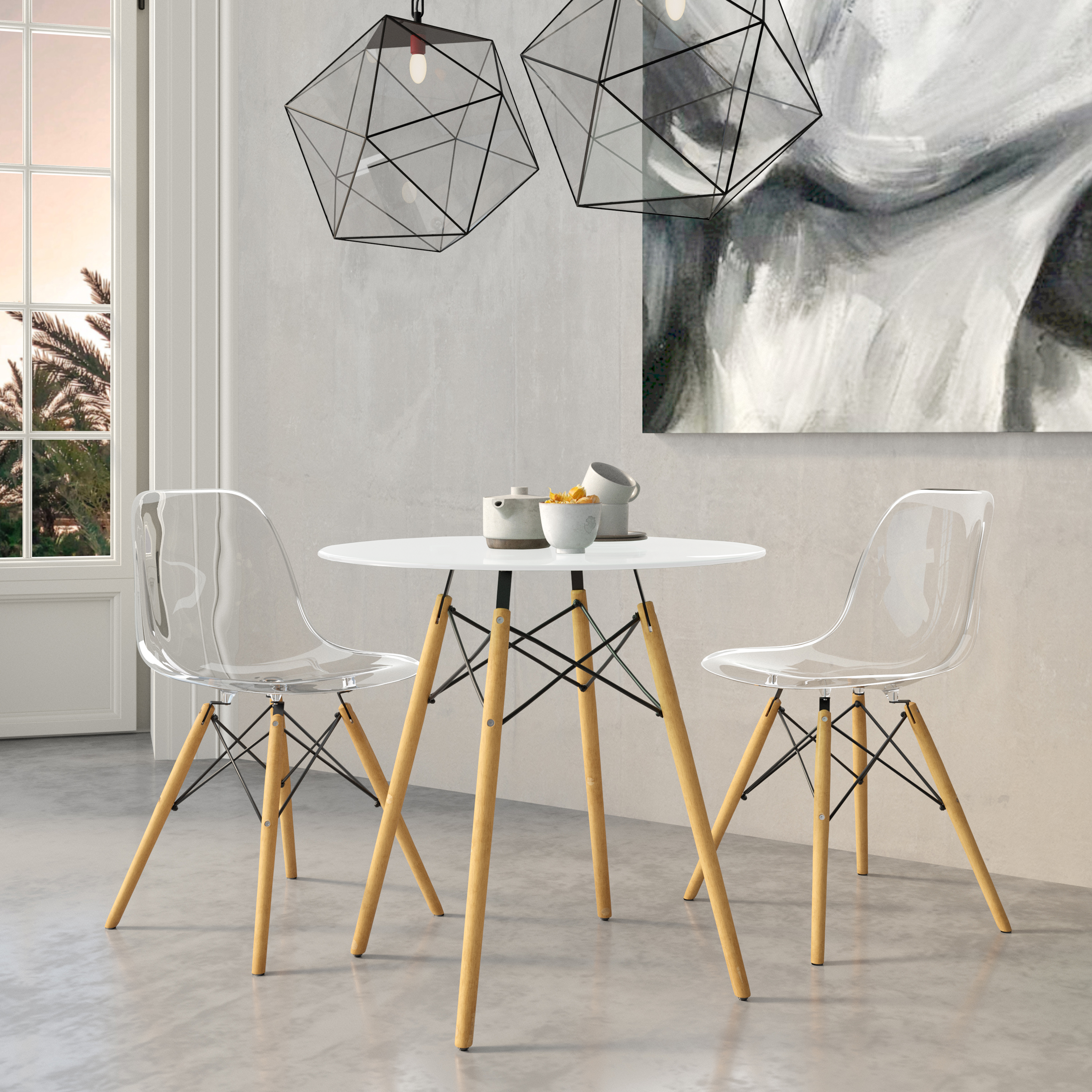 Dover 31"/47" Round Bistro Dining Table With Glass/MDF Tabletop and Beech Wood Eiffel Base