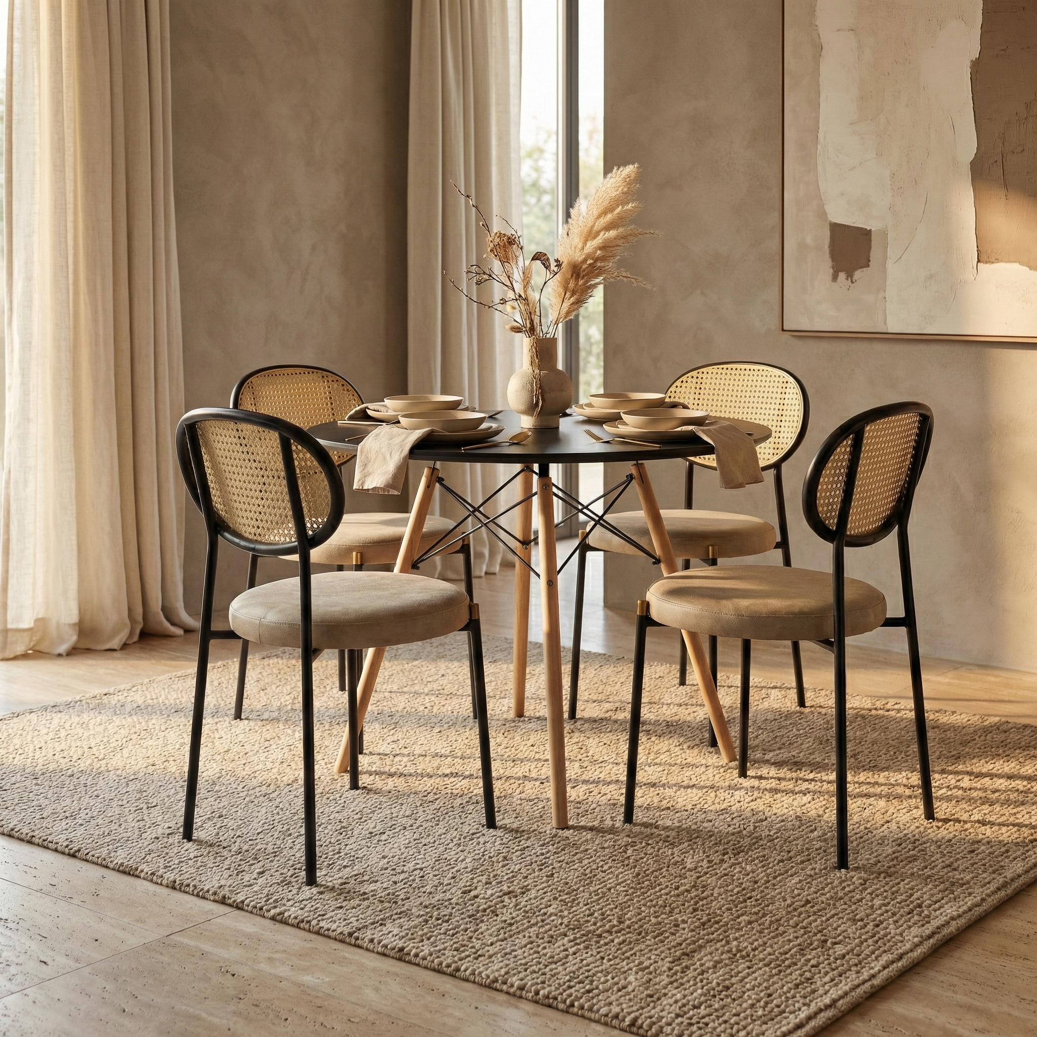 Dover 5-Piece Dining Set with MDF Top Dining Table and 4 Velvet Dining Chairs