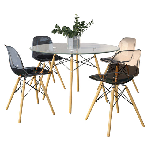 Dover Modern 5-Piece Dining Set with 4 Plastic Chairs