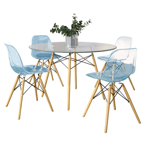 Dover Modern 5-Piece Dining Set with 4 Plastic Chairs