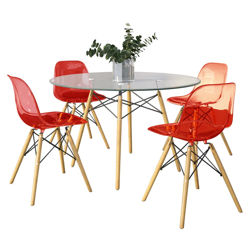 Dover Modern 5-Piece Dining Set with 4 Plastic Chairs