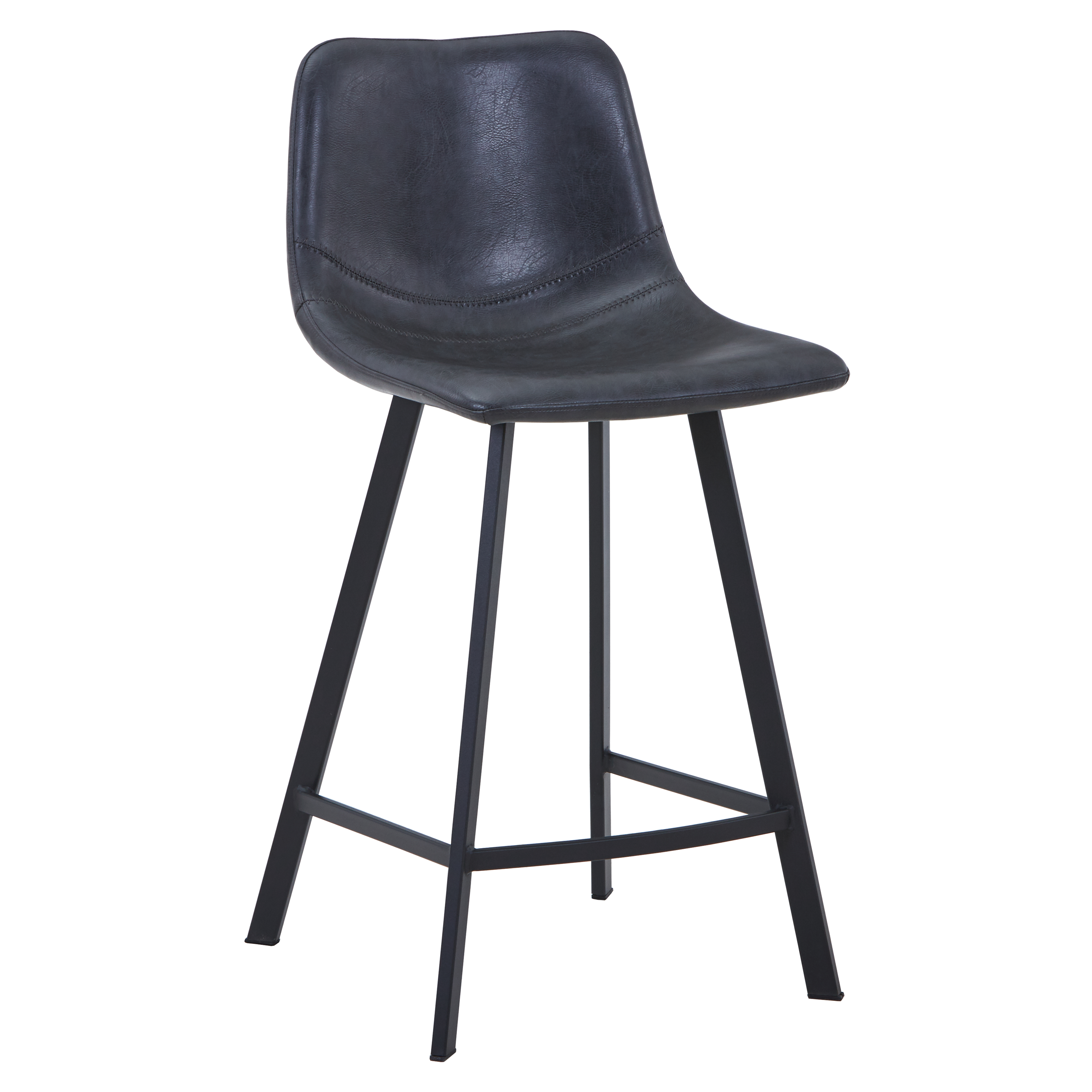 Elland Modern Upholstered Leather Bar Stool With Black/White Iron Legs & Footrest