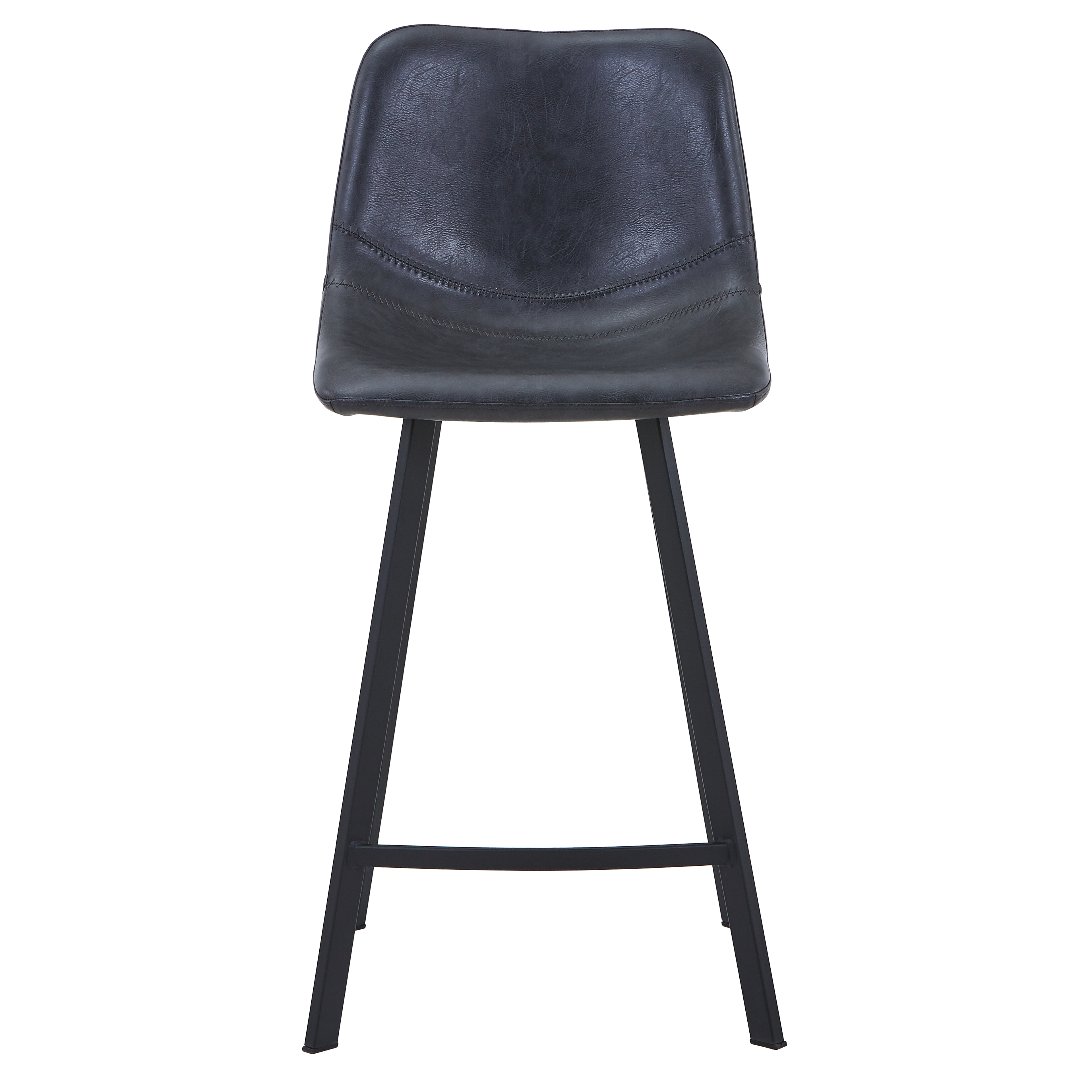 Elland Modern Upholstered Leather Bar Stool With Black/White Iron Legs & Footrest