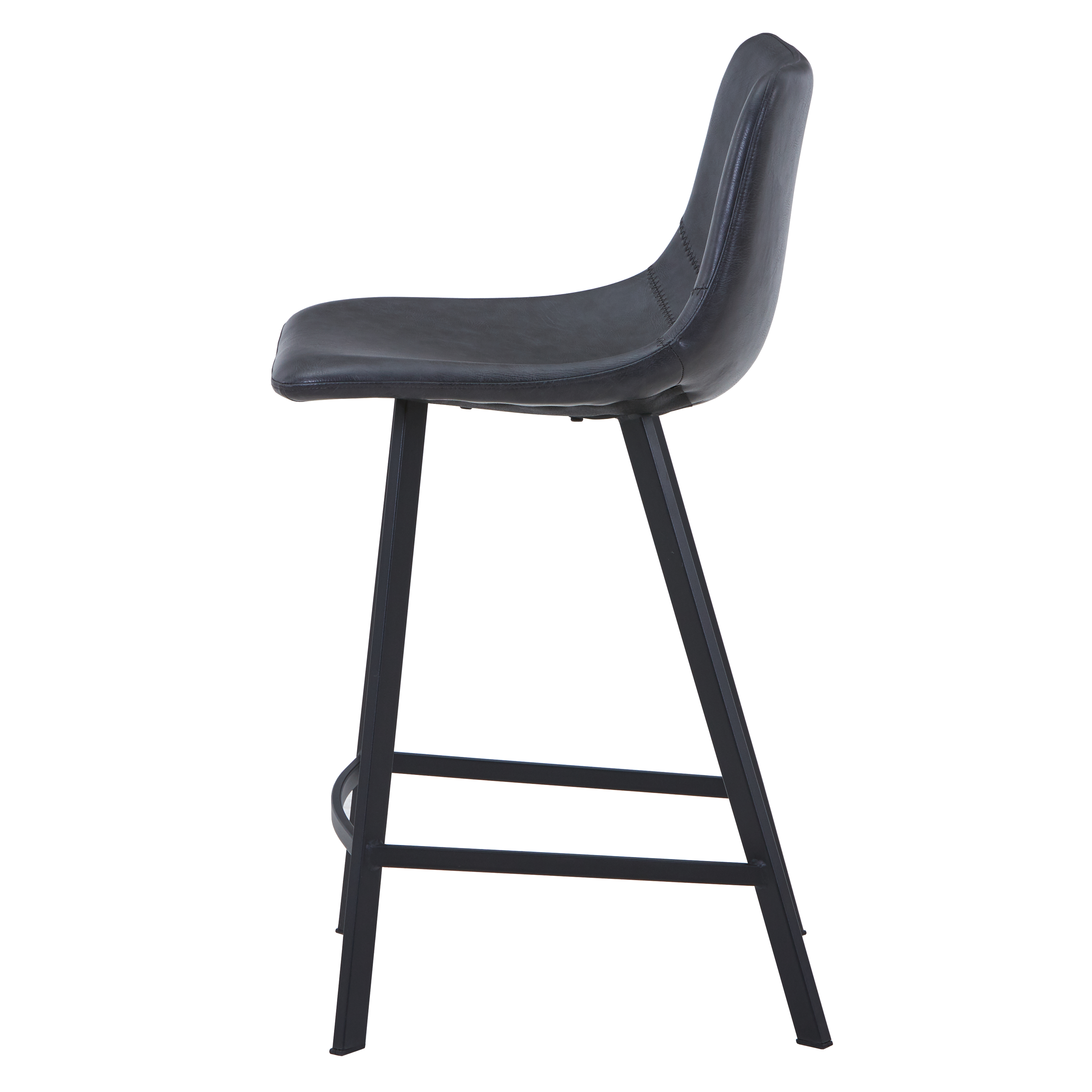 Elland Modern Upholstered Leather Bar Stool With Black/White Iron Legs & Footrest