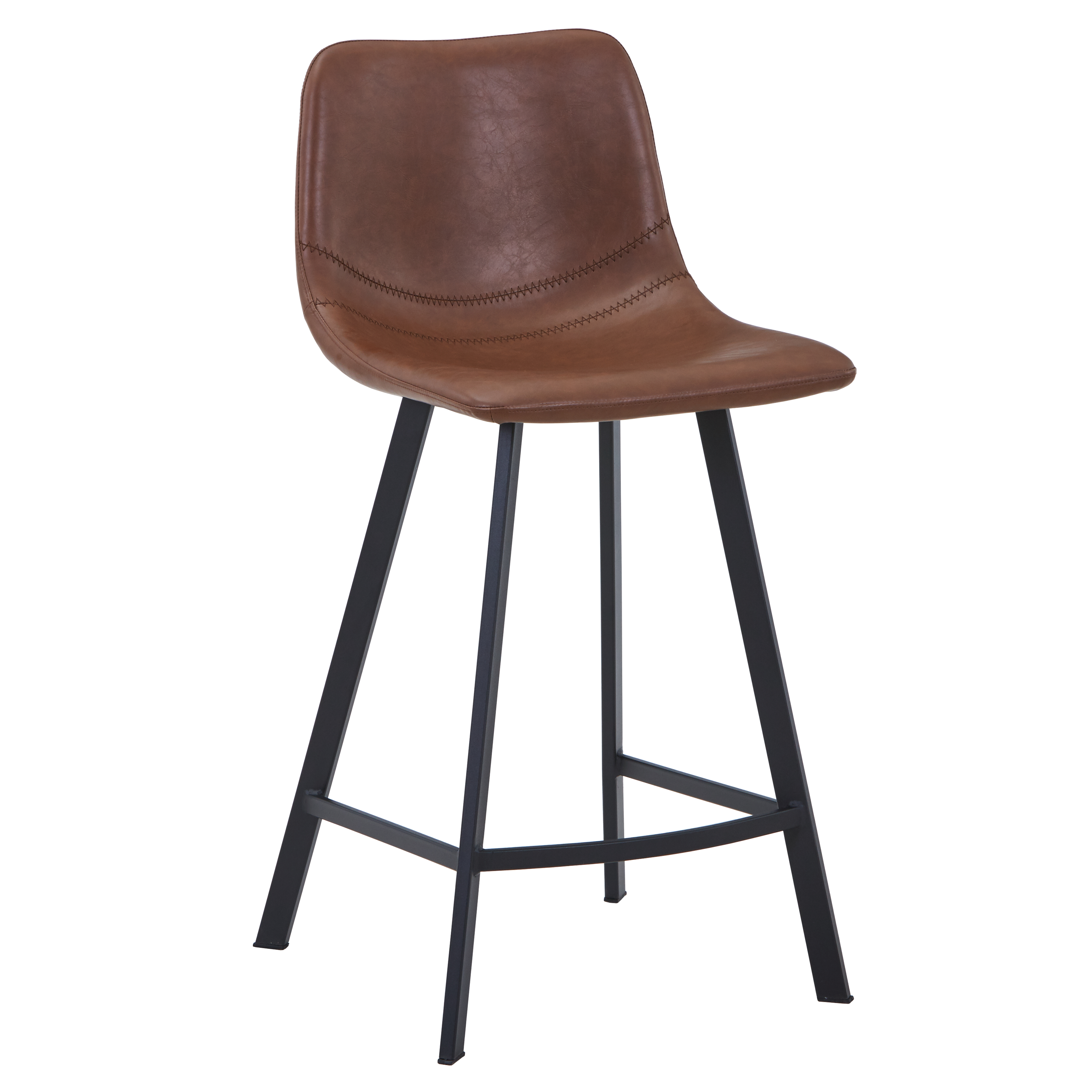 Elland Modern Upholstered Leather Bar Stool With Black/White Iron Legs & Footrest