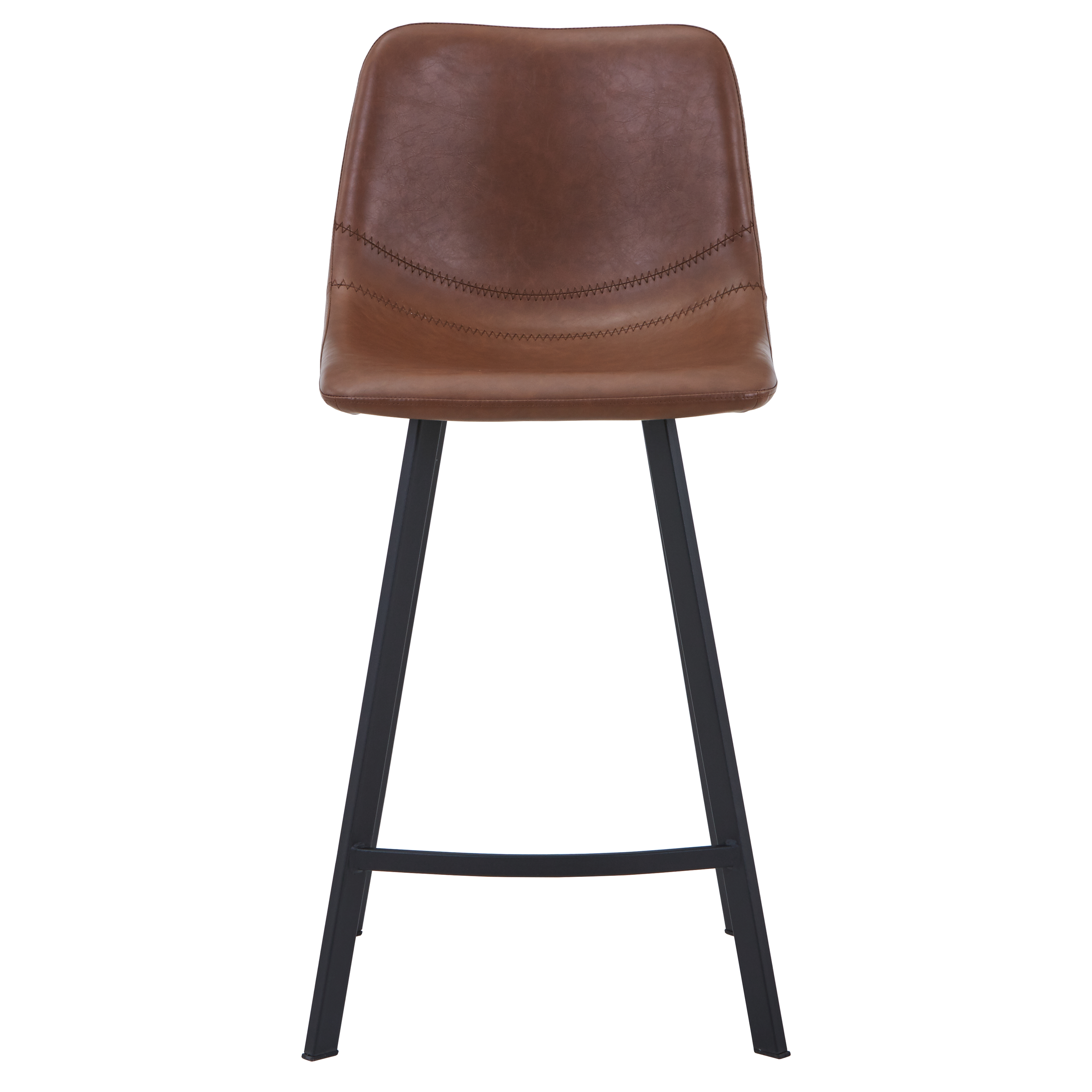 Elland Modern Upholstered Leather Bar Stool With Black/White Iron Legs & Footrest