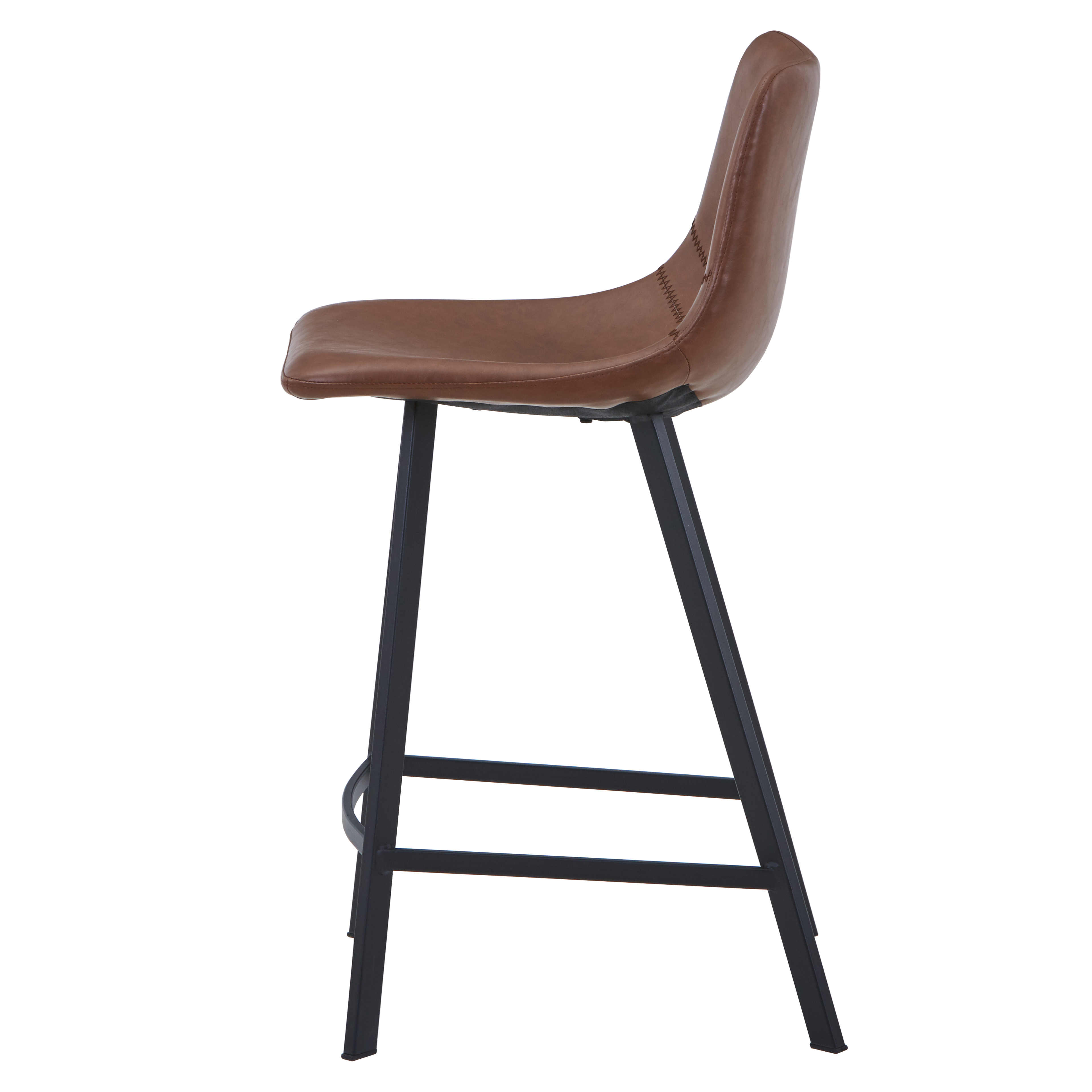 Elland Modern Upholstered Leather Bar Stool With Black/White Iron Legs & Footrest