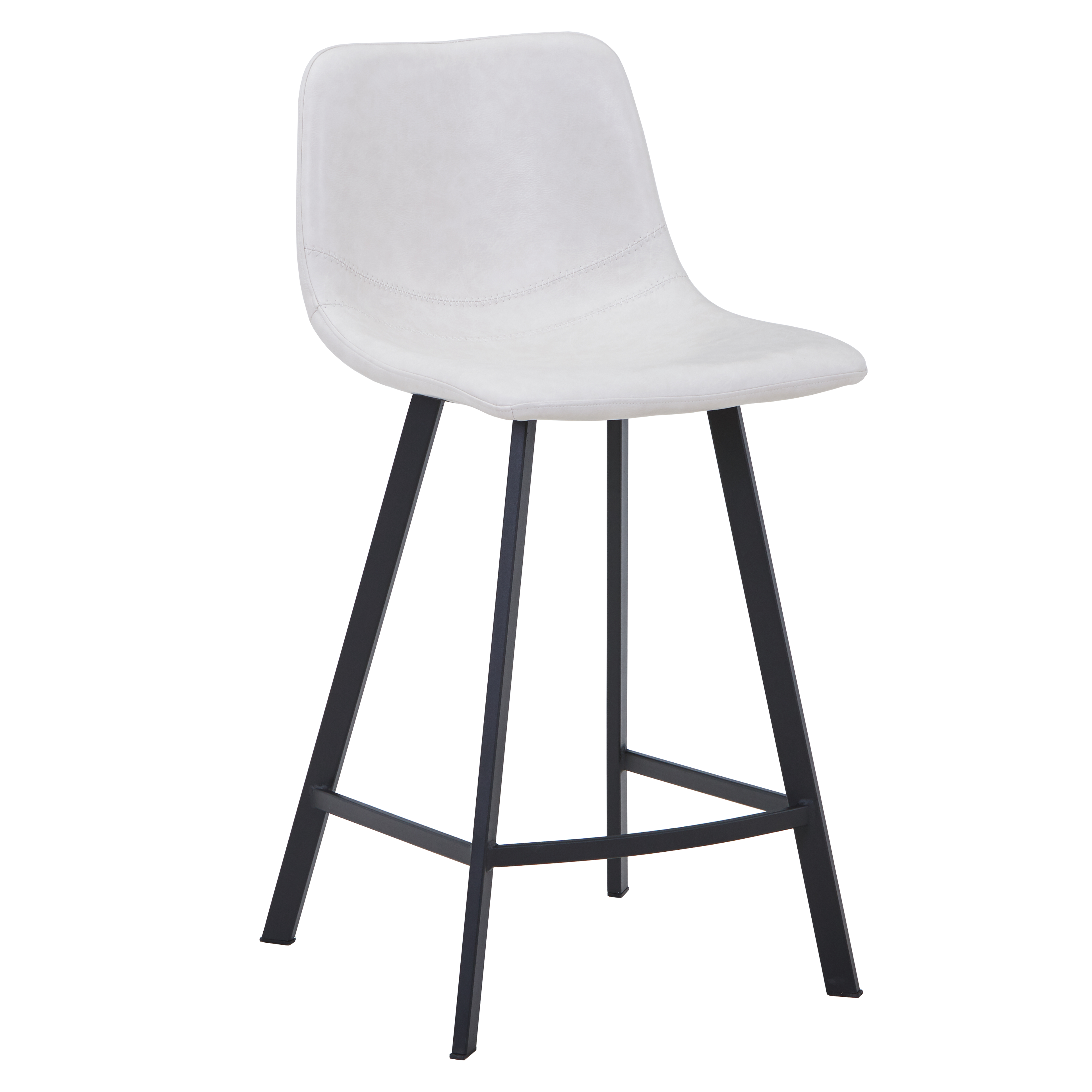 Elland Modern Upholstered Leather Bar Stool With Black/White Iron Legs & Footrest