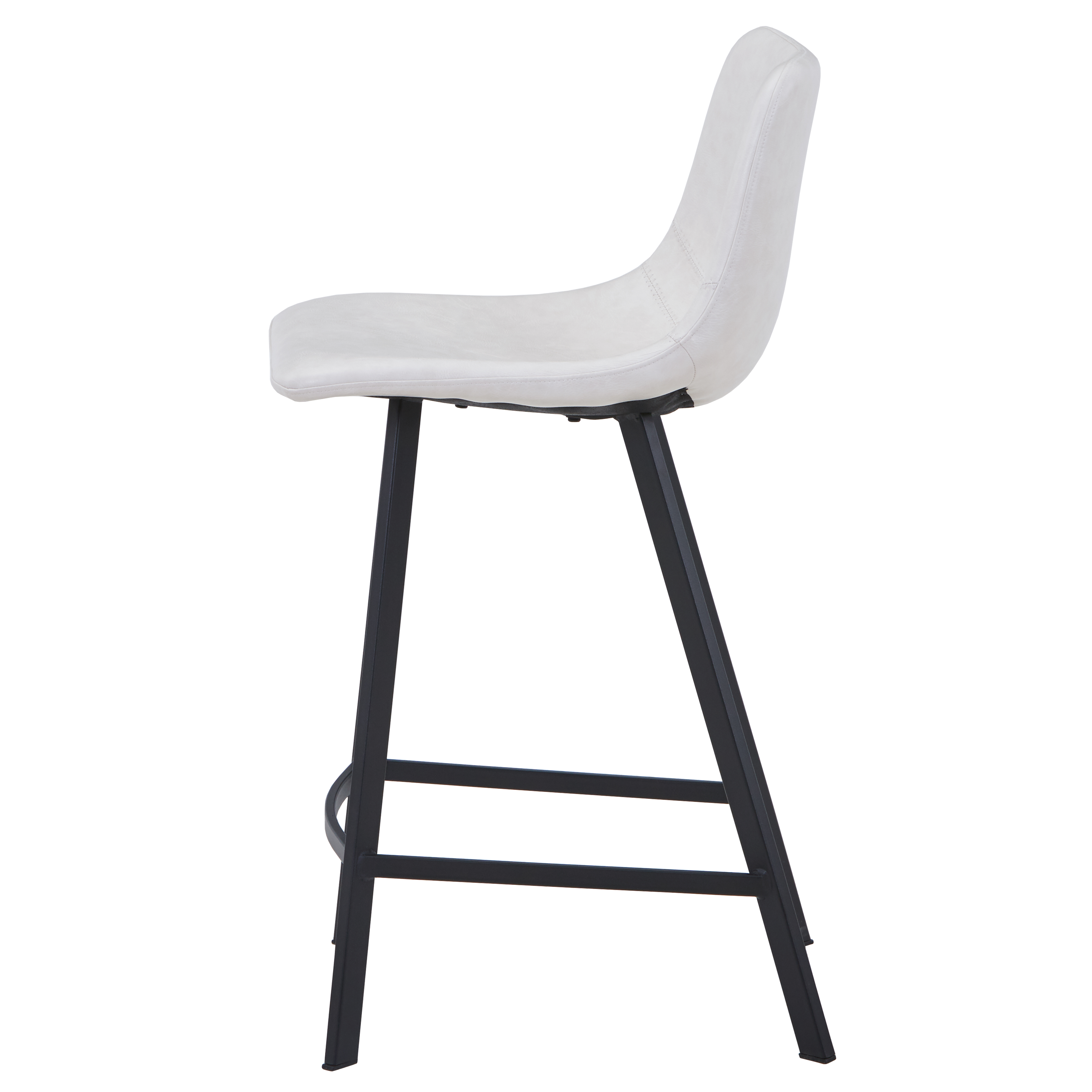 Elland Modern Upholstered Leather Bar Stool With Black/White Iron Legs & Footrest