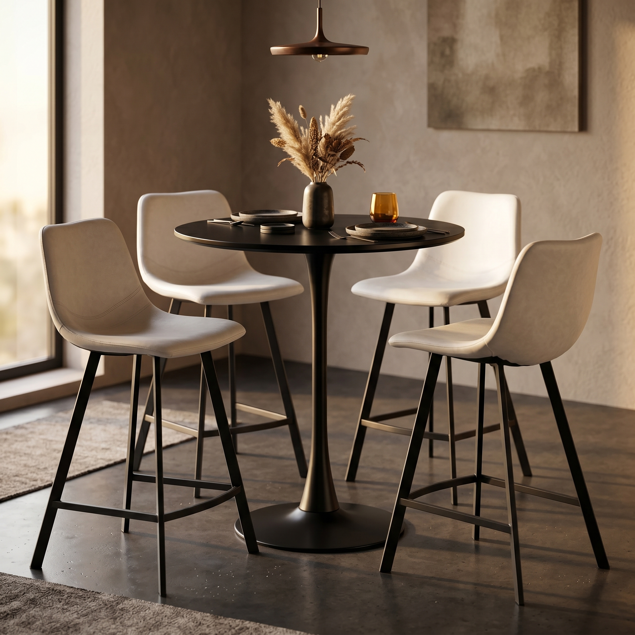 Elland Modern Upholstered Leather Bar Stool With Black/White Iron Legs & Footrest