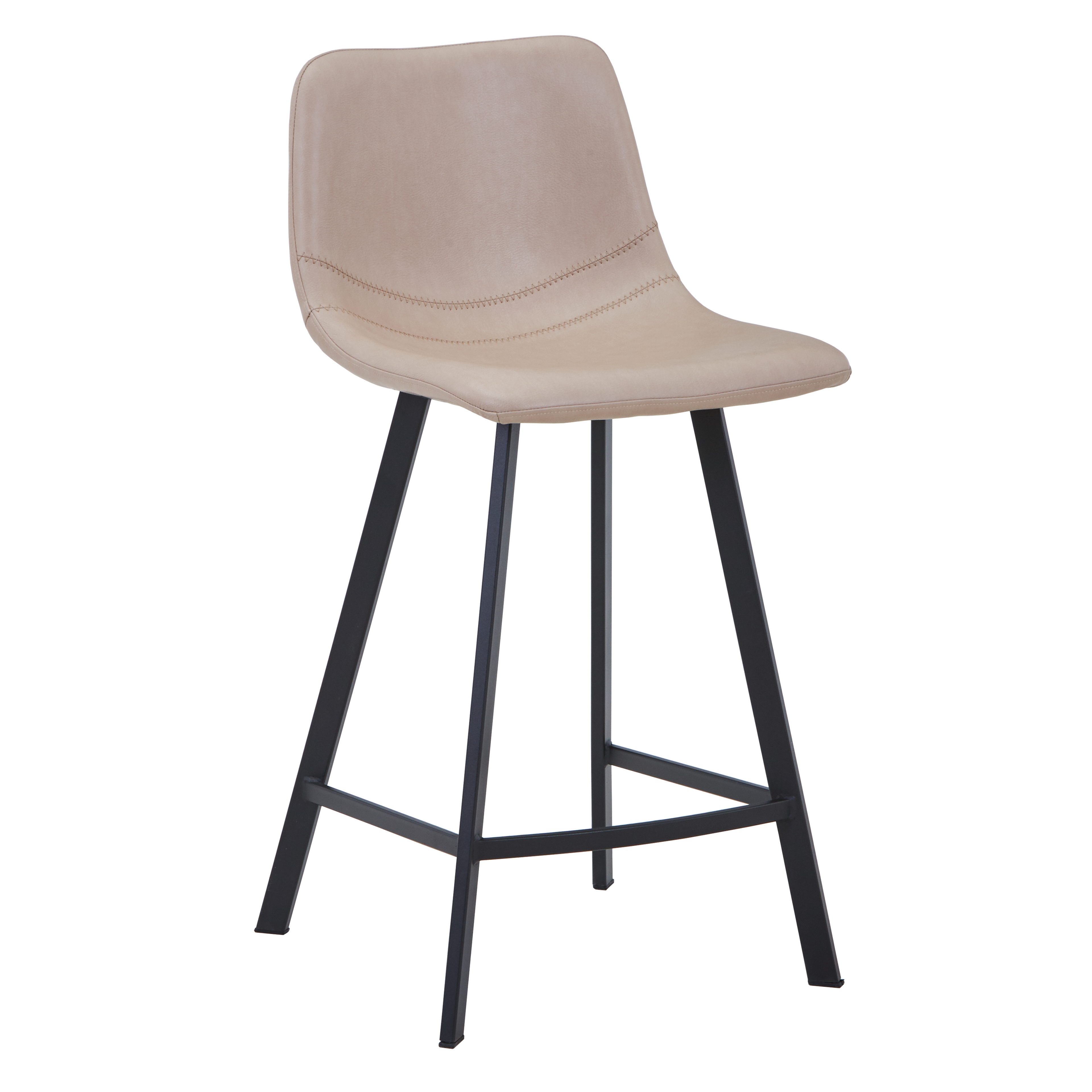 Elland Modern Upholstered Leather Bar Stool With Black/White Iron Legs & Footrest