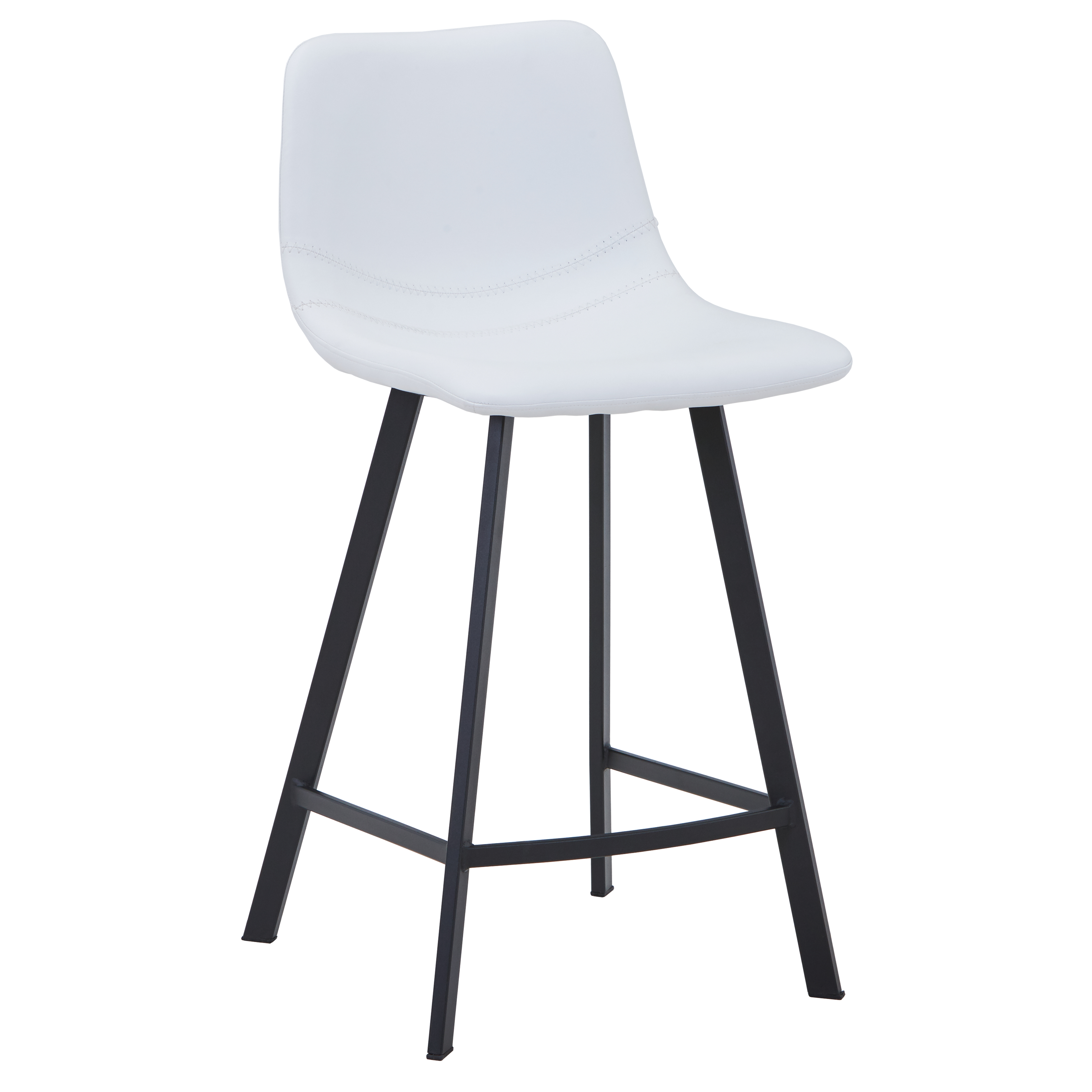 Elland Modern Upholstered Leather Bar Stool With Black/White Iron Legs & Footrest