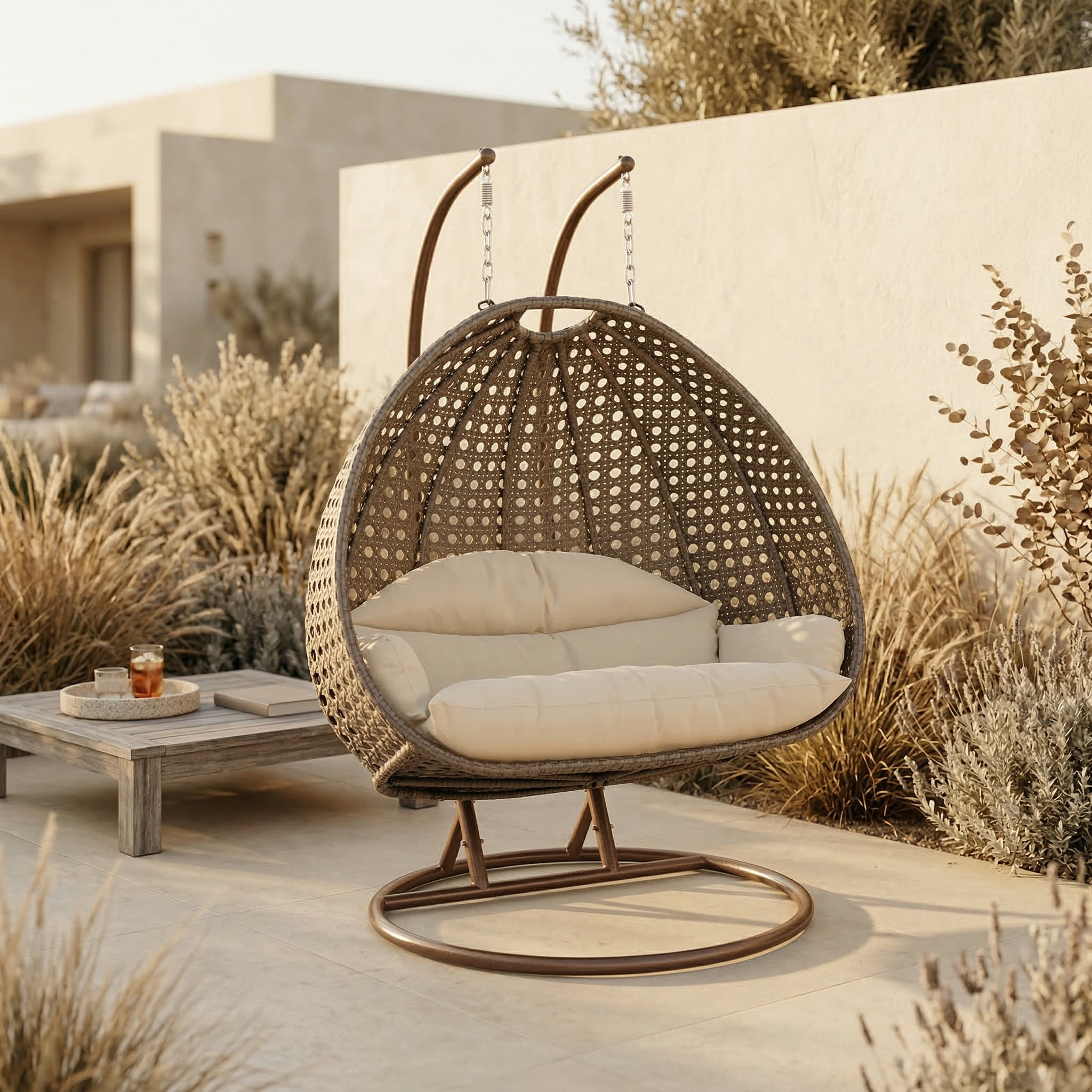 Modern Wicker Hanging Double Seater Egg Swing Chair