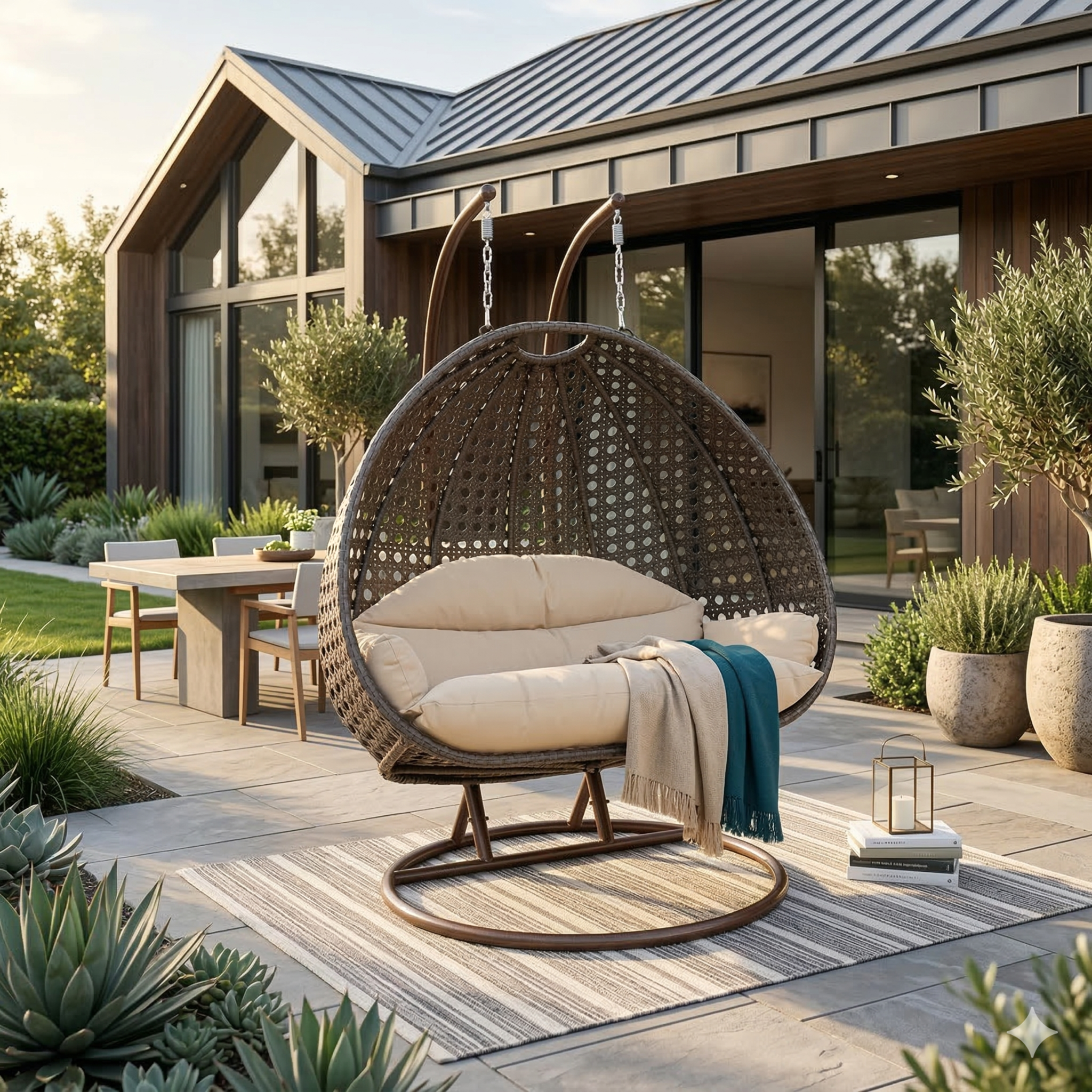 Modern Wicker Hanging Double Seater Egg Swing Chair