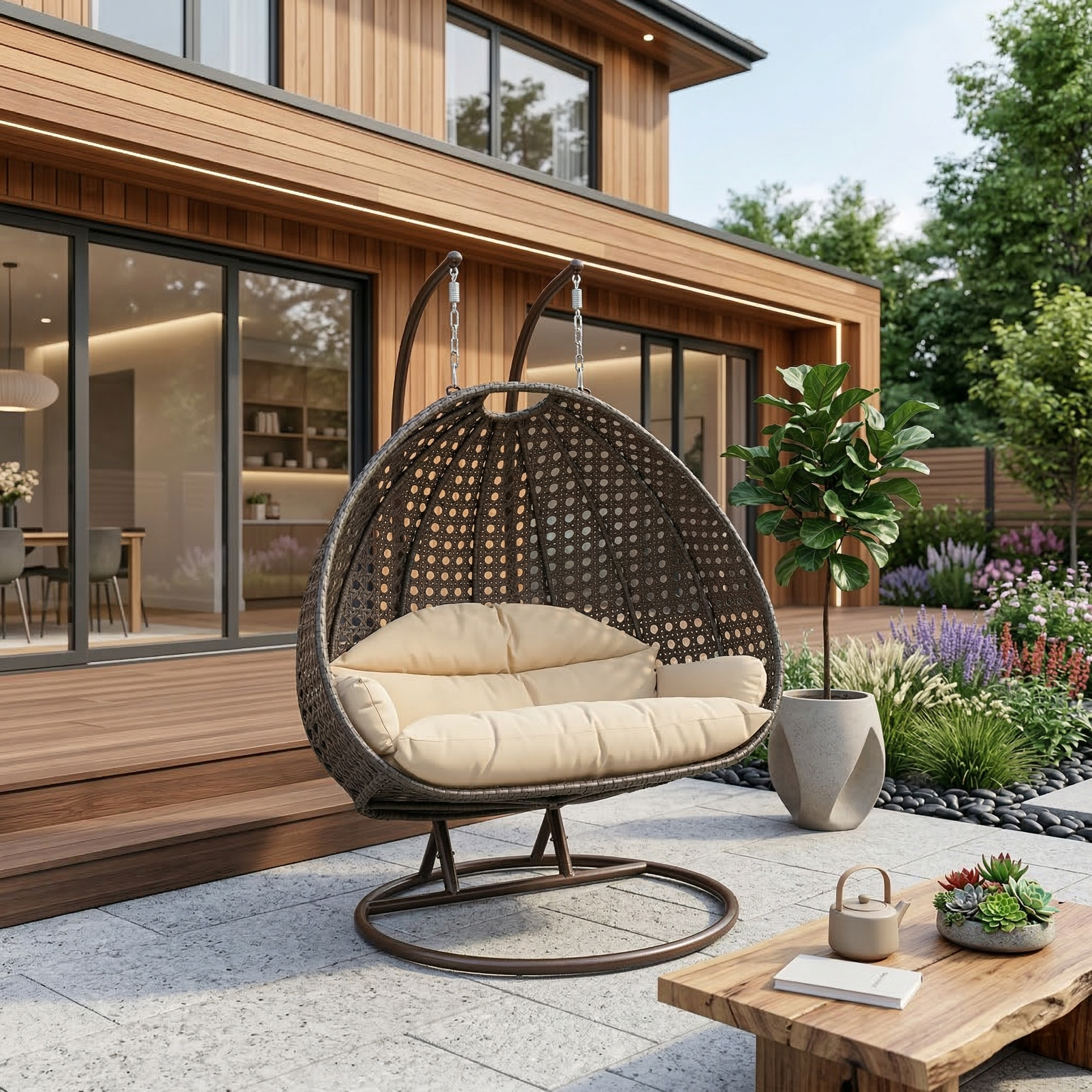 Modern Wicker Hanging Double Seater Egg Swing Chair