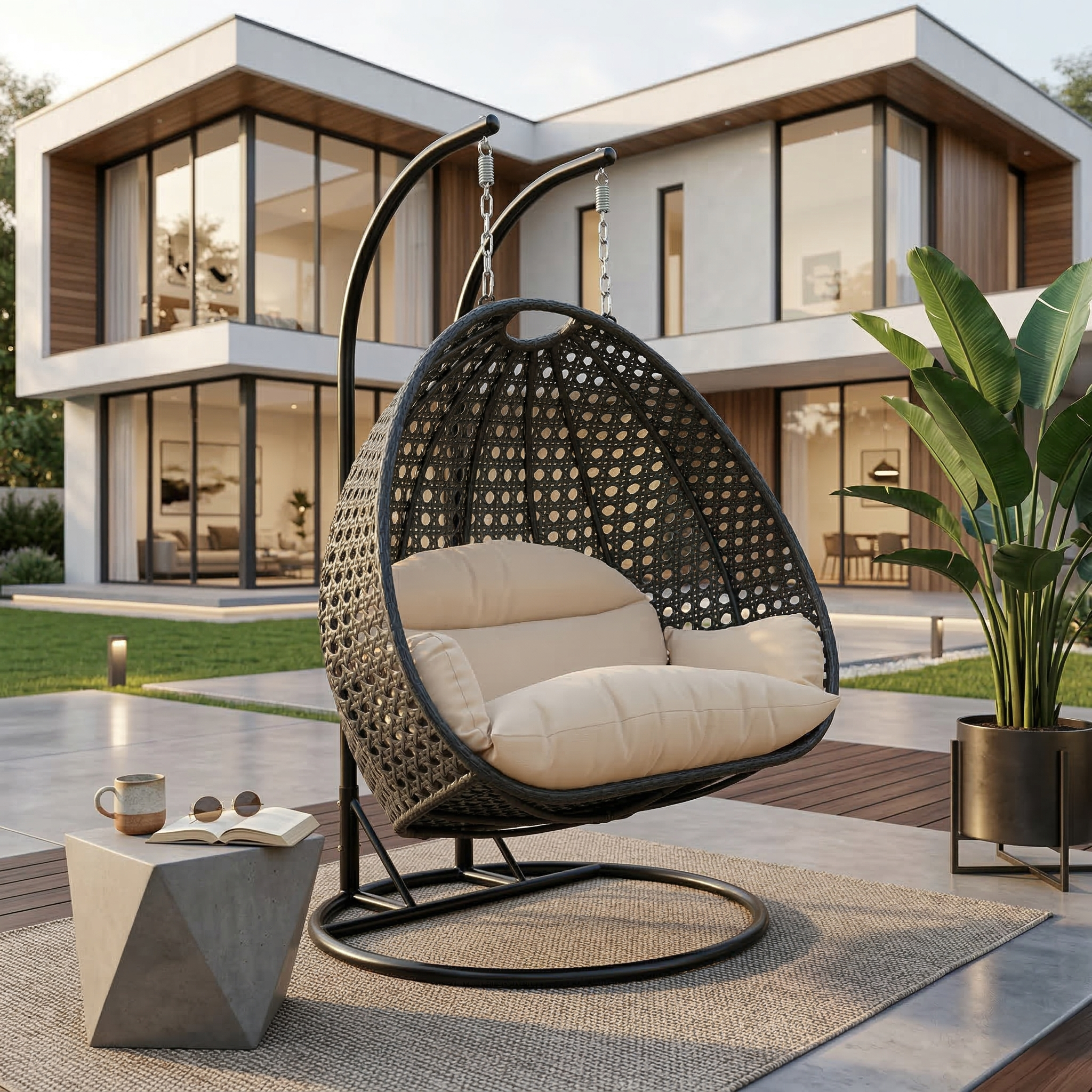 Modern Wicker Hanging Double Seater Egg Swing Chair