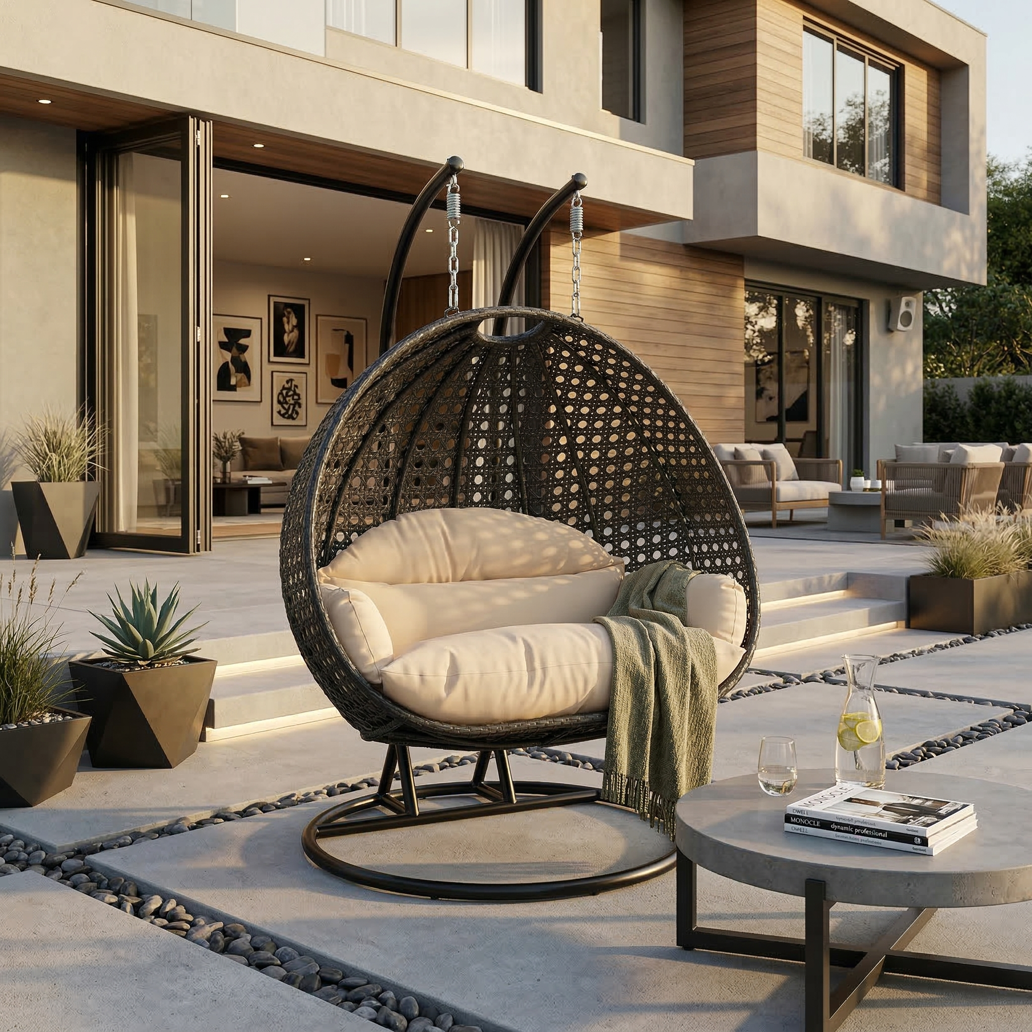 Modern Wicker Hanging Double Seater Egg Swing Chair