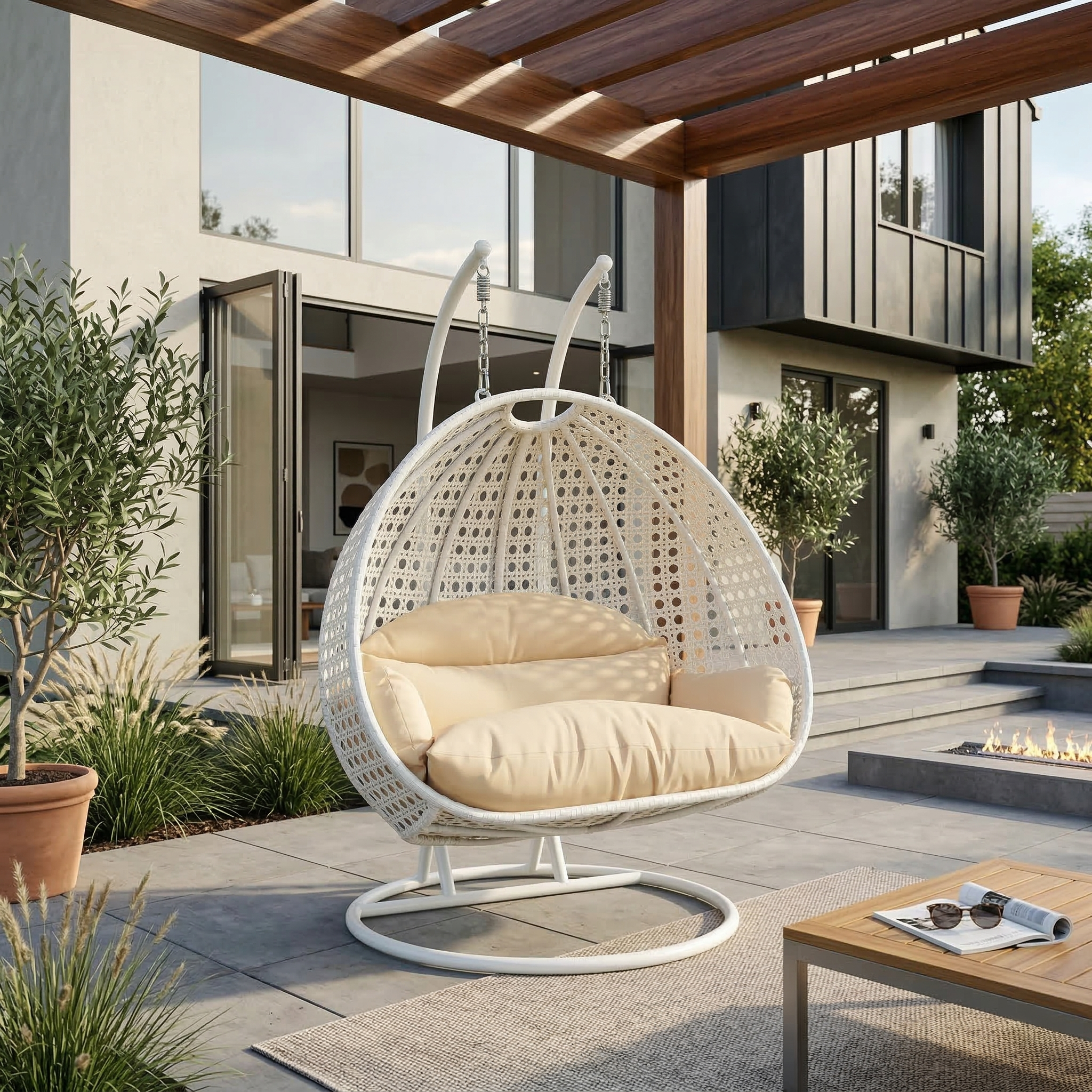 Modern Wicker Hanging Double Seater Egg Swing Chair