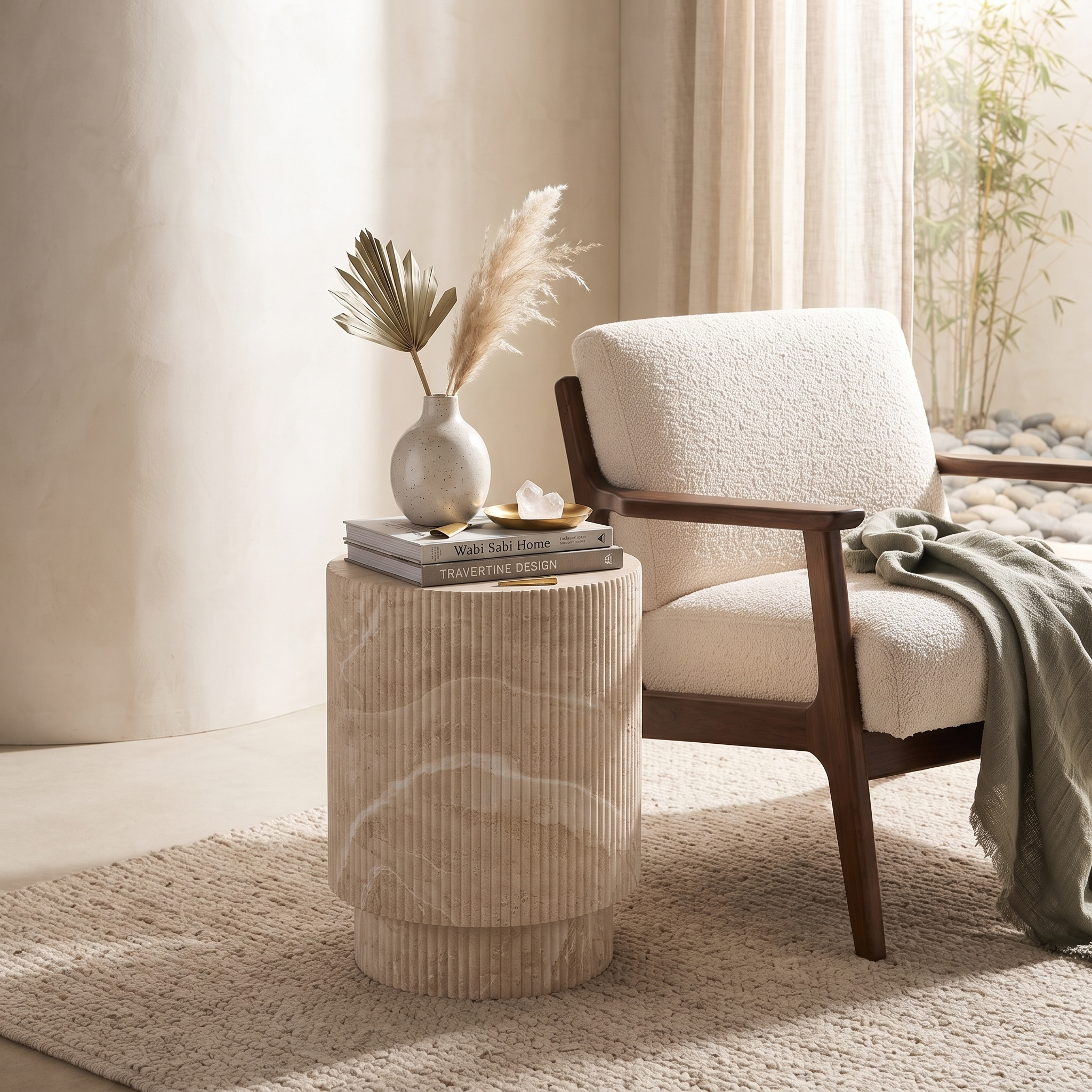 Eden Series Side Table in Fiberstone Round Accent Table for Home, Living Room, Indoor, and Outdoor