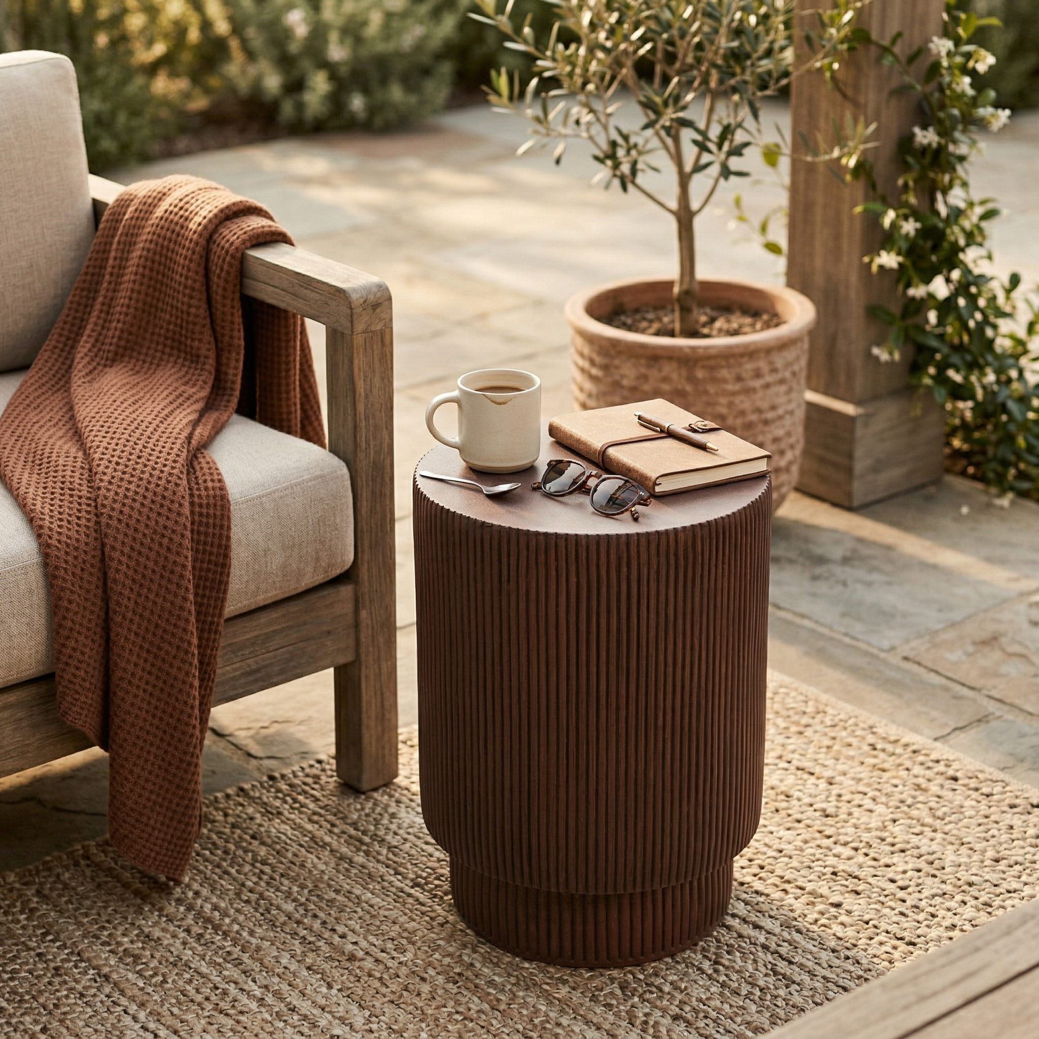 Eden Series Side Table in Fiberstone Round Accent Table for Home, Living Room, Indoor, and Outdoor