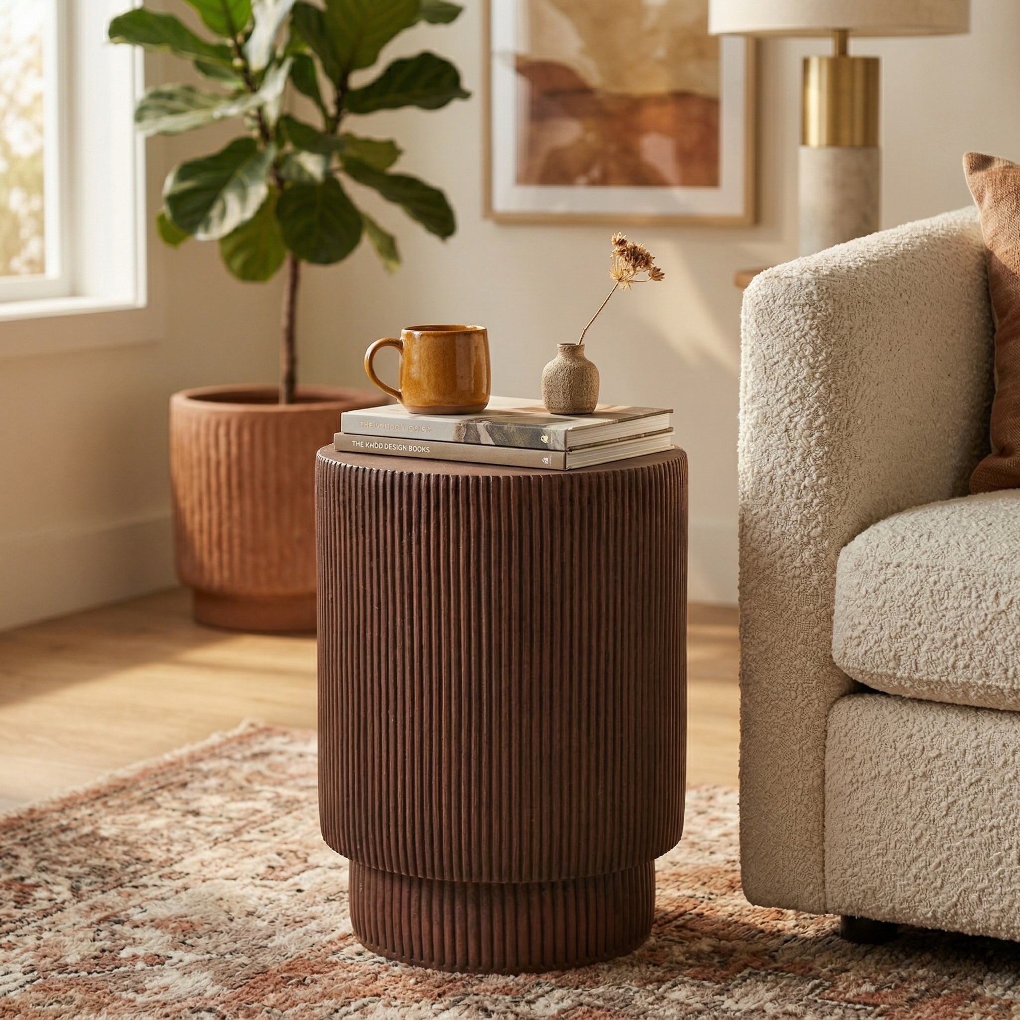 Eden Series Side Table in Fiberstone Round Accent Table for Home, Living Room, Indoor, and Outdoor