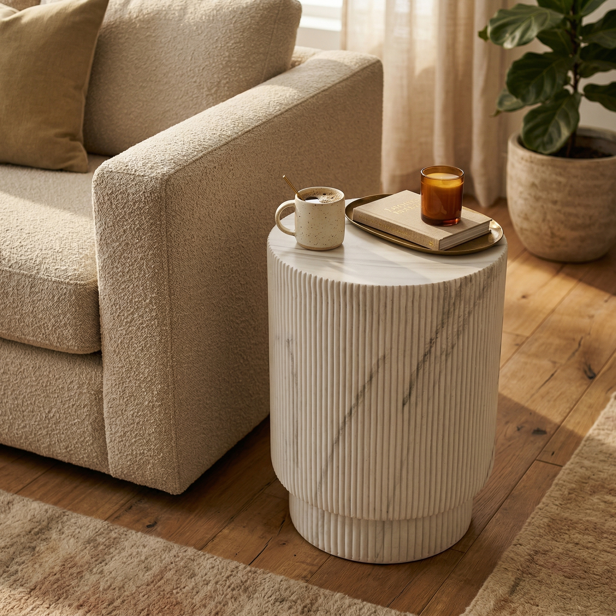 Eden Series Side Table in Fiberstone Round Accent Table for Home, Living Room, Indoor, and Outdoor