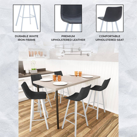 Elland 41" Leather Counter Height Barstool with Stainless Steel Legs and Footrest Set of 2