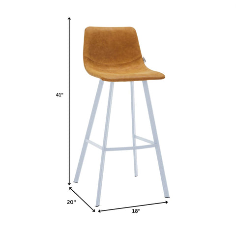 Elland 41" Leather Counter Height Barstool with Stainless Steel Legs and Footrest Set of 2
