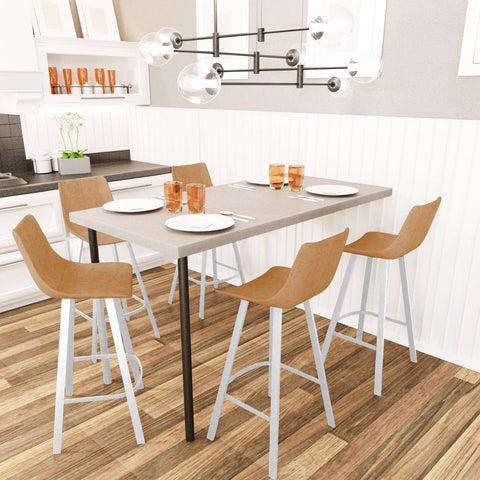 Elland 41" Leather Counter Height Barstool with Stainless Steel Legs and Footrest Set of 2
