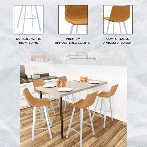 Elland 41" Leather Counter Height Barstool with Stainless Steel Legs and Footrest Set of 2