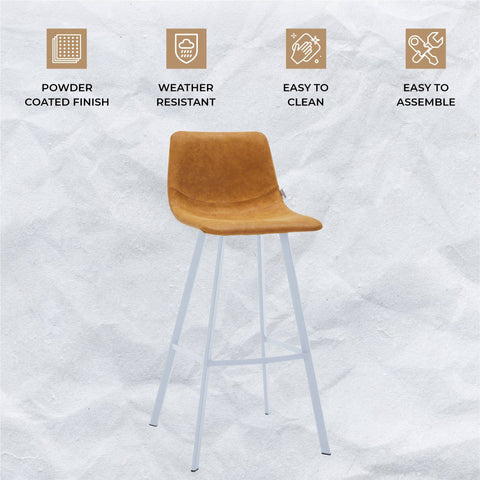 Elland 41" Leather Counter Height Barstool with Stainless Steel Legs and Footrest Set of 2